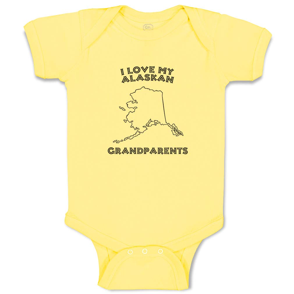 Custom I Love My Alaskan Grandparents Baby Bodysuit - Funny Cotton Onesie for Boys & Girls (Yellow Design) - Newborn Outfit for Family Photos & Alaska-Themed Gifts