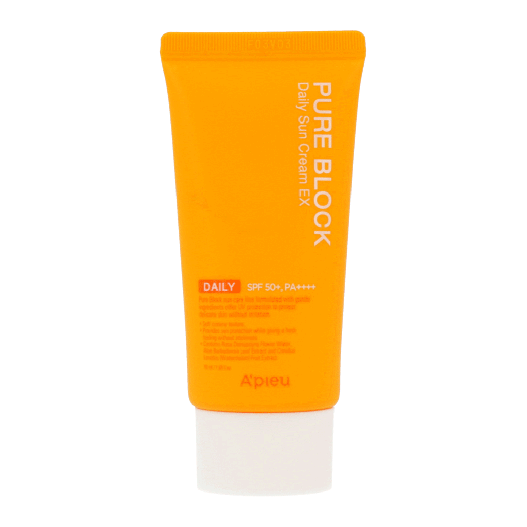 A'PIEU Pure Block Natural Daily Sun Cream SPF45 PA+++ 50ml - Oil-Free Face Sunscreen for Sensitive Skin, Lightweight Moisturizing Sun Protection for Daily Use - Perfect for Outdoor Activities, Beach & Travel