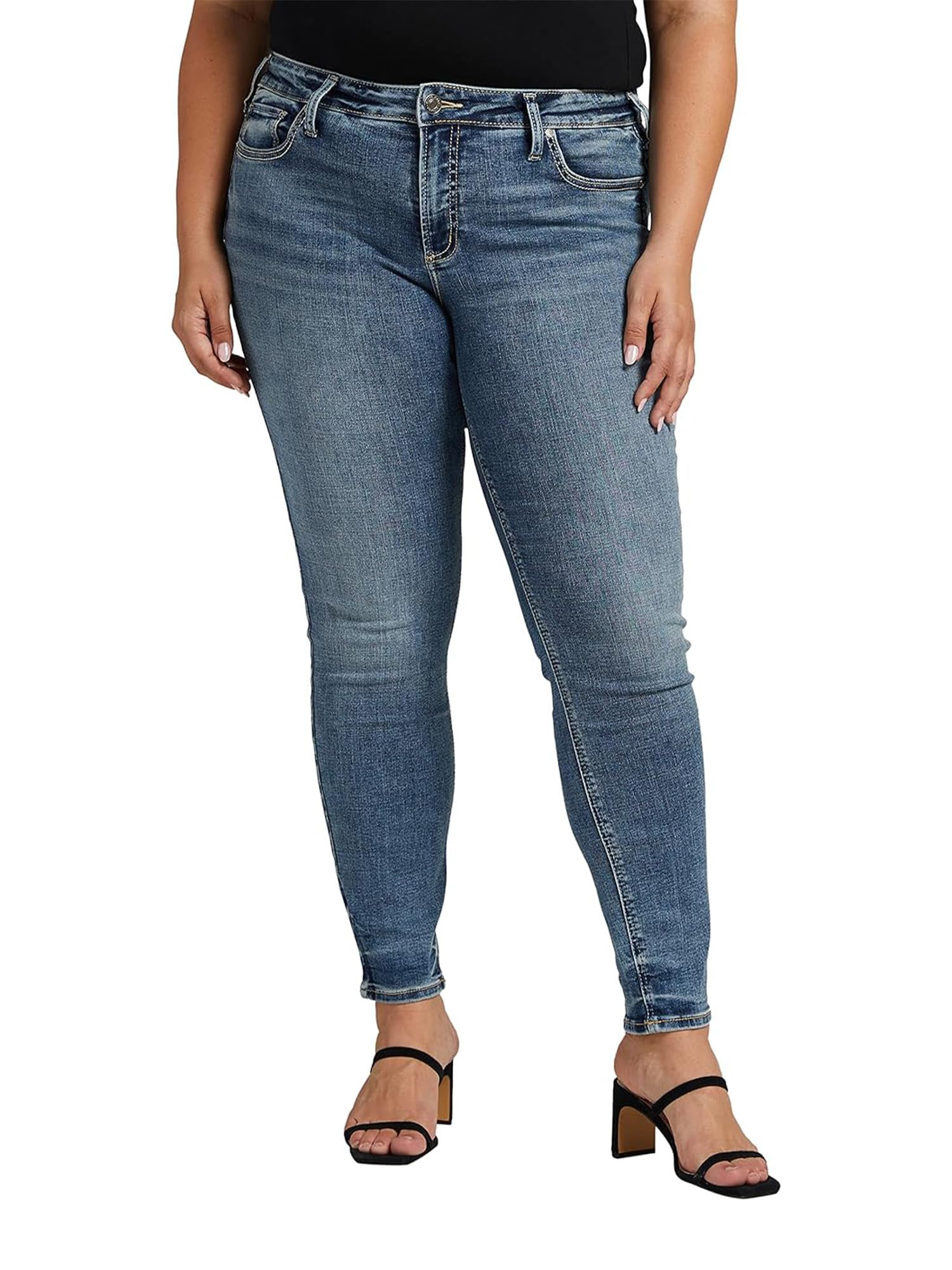 Silver Jeans Co. Women's Plus Size Suki Mid Rise Curvy Fit Skinny Jeans - Stretch Denim Pants for Curvy Women | Perfect for Casual Wear, Office & Night Out