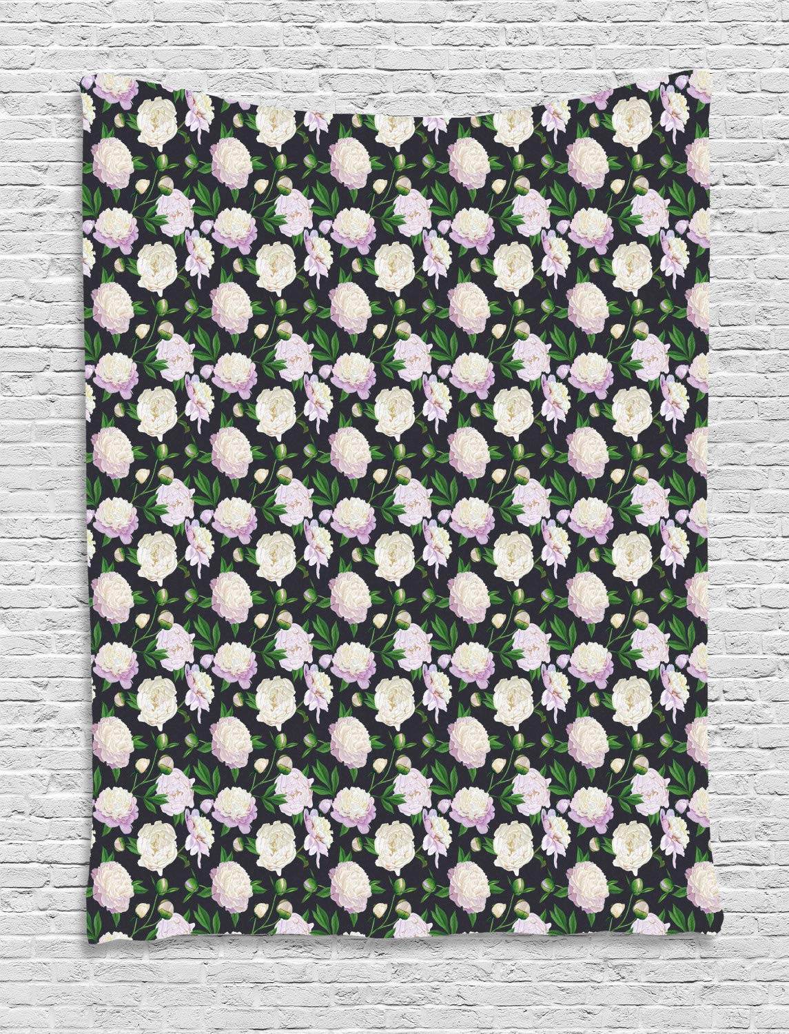 Ambesonne Peonies Tapestry - Vintage Floral Wall Hanging Decor for Bedroom, Living Room & Dorm | 60x80 Inch Dark Grey Green | Perfect for Spring Home Decor, Boho Chic Style & Gift Giving