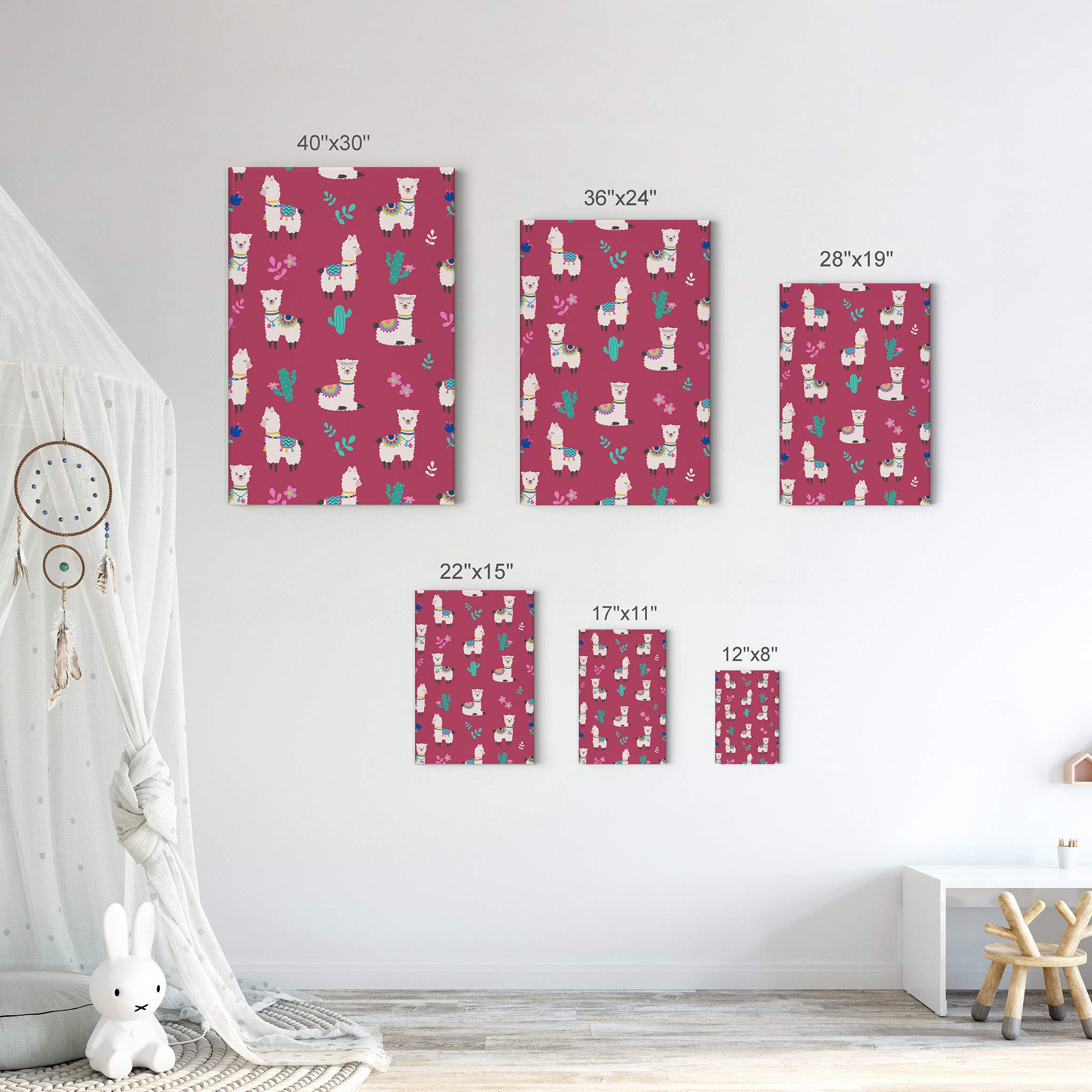 Cute Alpaca and Cactus Canvas Print - Pink Background Wall Art for Kids Room, Nursery & Baby Room Decor | Ready to Hang 28x19 | Made in USA | Perfect for Birthday Gifts & Playroom Decoration