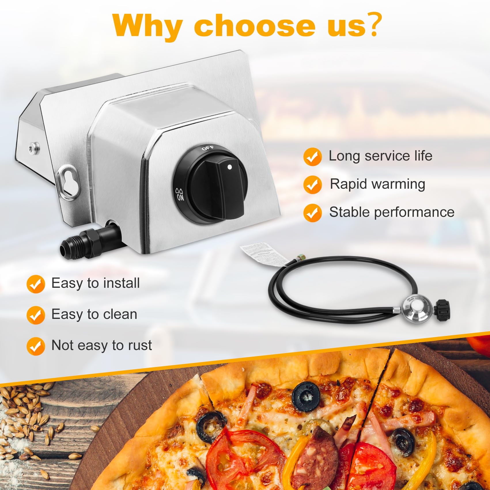 High-Performance Gas Burner for Pizza Oven - Universal Outdoor Pizza Oven Gas Burner Attachment - Perfect for Backyard Pizza Parties & Outdoor Cooking