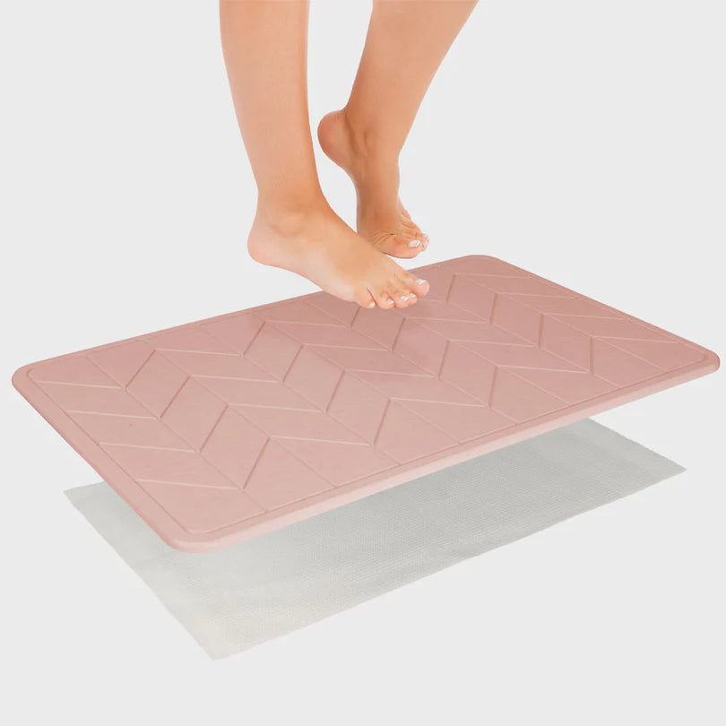 Premium Algodon DRI Stone Bath & Kitchen Mat - Soft, Absorbent & Non-Slip - Blush Pink for Bathroom, Shower & Kitchen Floor Use