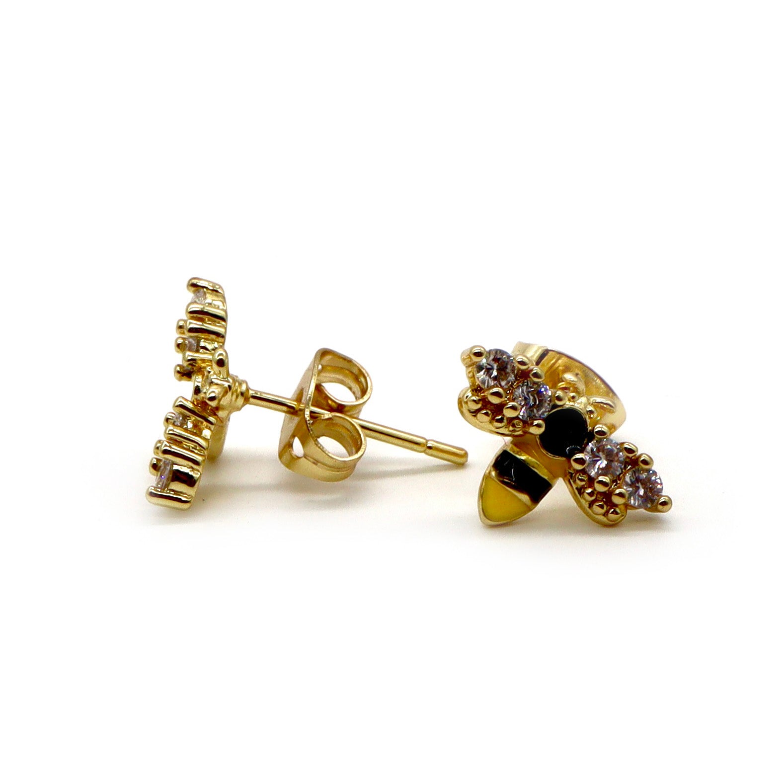 18K Gold Plated Bee Stud Earrings with Crystals - ROMALI Elegant Jewelry for Women, Perfect for Daily Wear, Parties & Gifts