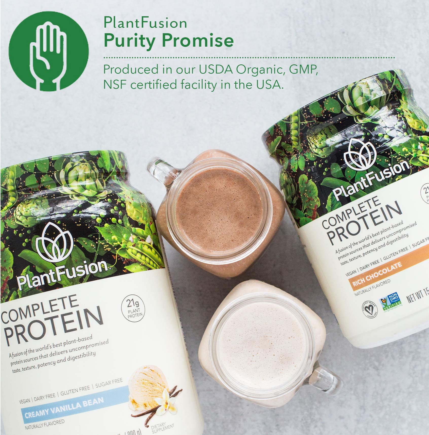 PlantFusion Complete Plant-Based Pea Protein Powder Bundle - Non-GMO, Vegan, Dairy-Free, Gluten-Free, Soy-Free, Allergy-Friendly with Digestive Enzymes - Vanilla Bean & Chocolate Flavors (2lb) | Perfect for Post-Workout Recovery, Smoothies & Healthy Meal Replacement