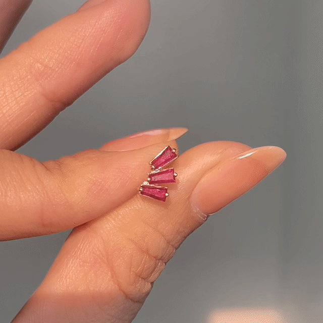 14k Yellow Gold Pink Sapphire Baguette Flat Back Earrings for Women - Elegant Stud Earrings for Daily Wear, Work, Parties & Special Occasions