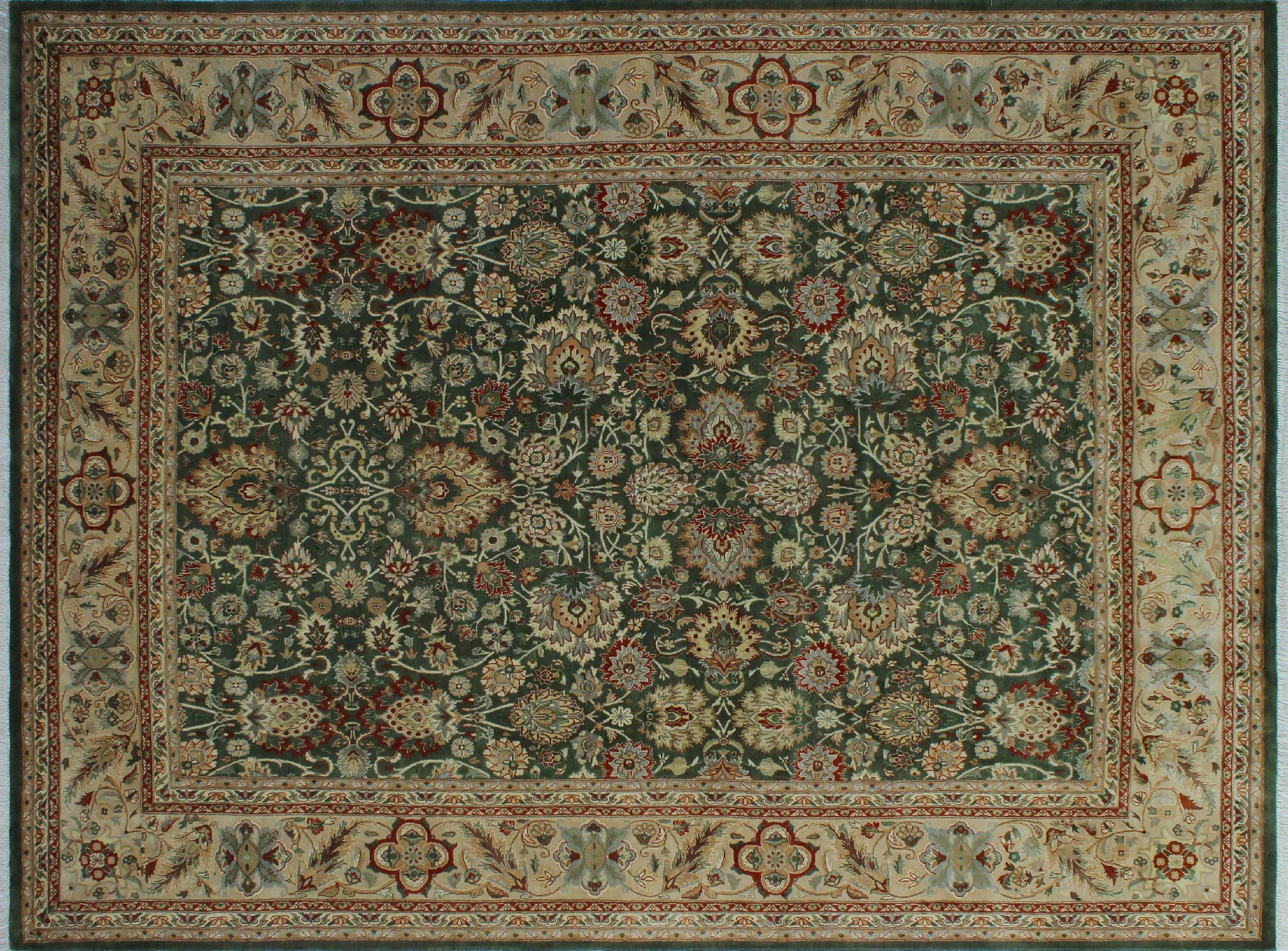 Pak-Persian Mahal Area Rug - Handmade Green Oriental Rug for Living Room, Bedroom & Dining Room Decor