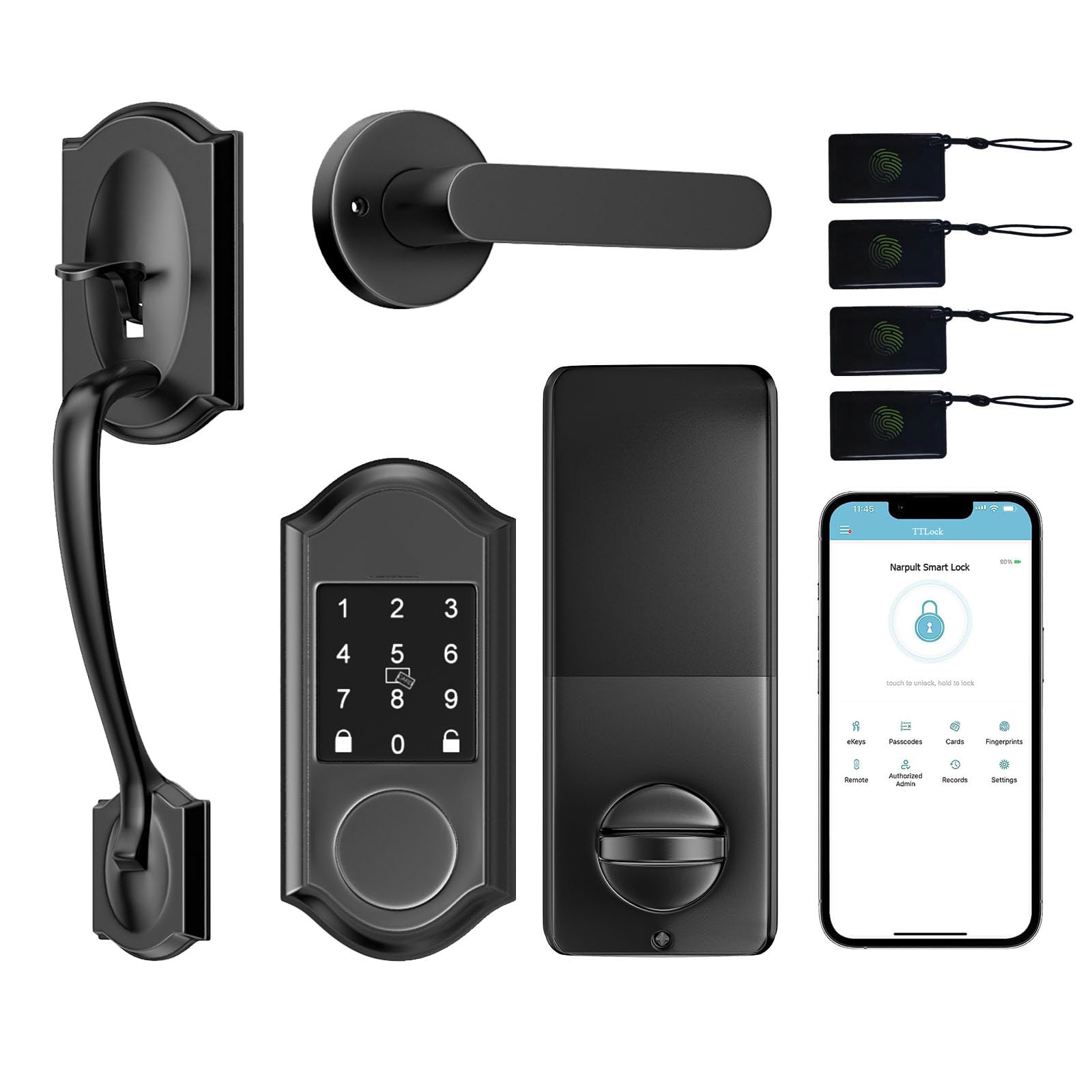 Smart Matte Black Keyless Entry Deadbolt with Handle Set - Secure Front Door Lock for Home & Apartment - Ideal for Modern Houses & Smart Home Systems