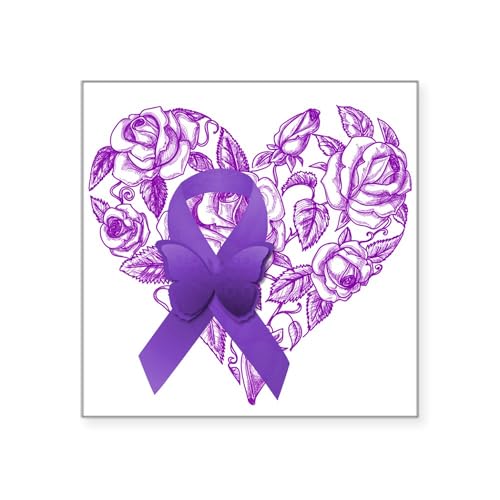 White - Purple Awareness Ribbon With Roses Sticker