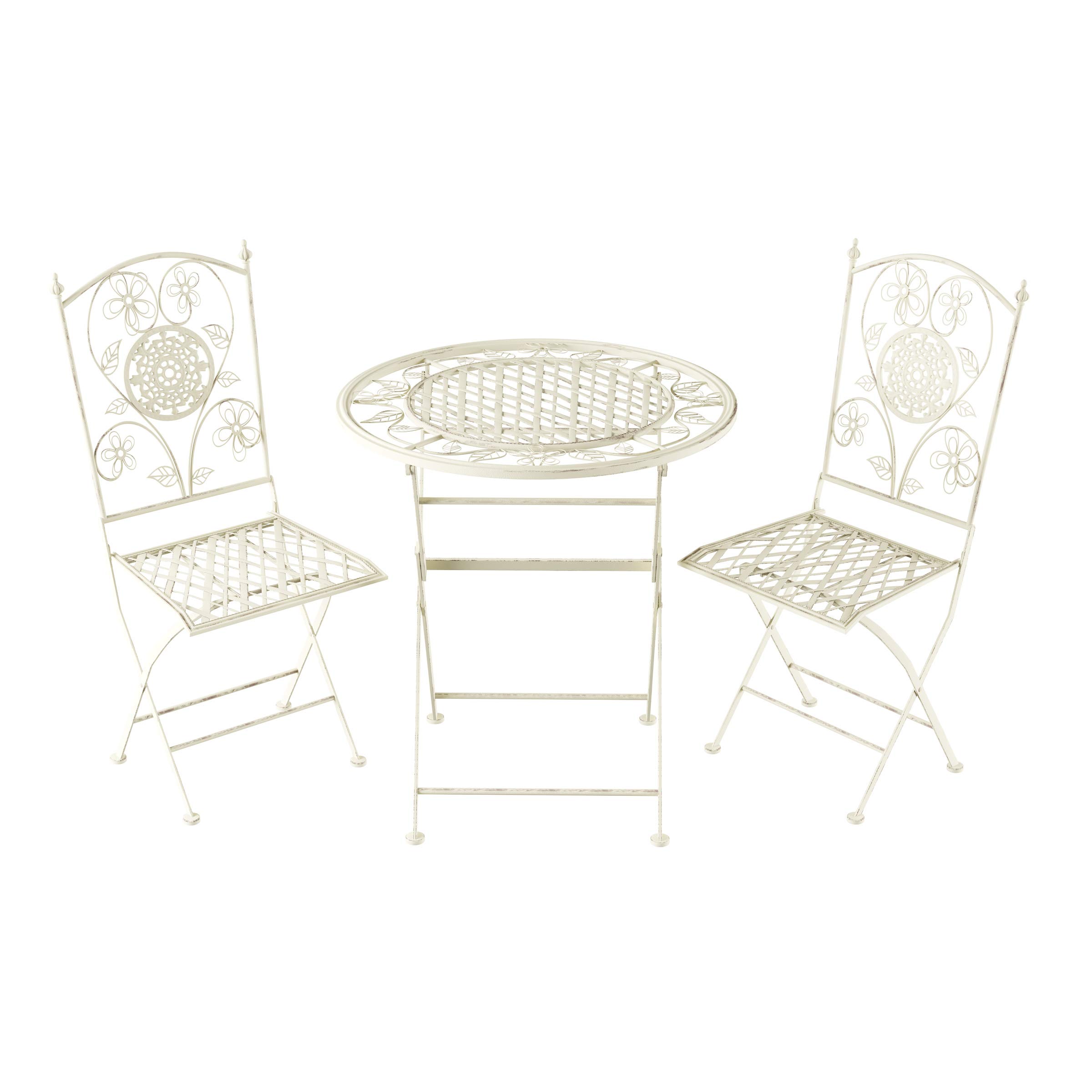 Lavish Home 3-Piece Folding Bistro Set - Outdoor Patio Table and Chairs for Garden, Porch or Backyard - Antique White - Perfect for Small Spaces, Balconies and Coffee Breaks Al Fresco