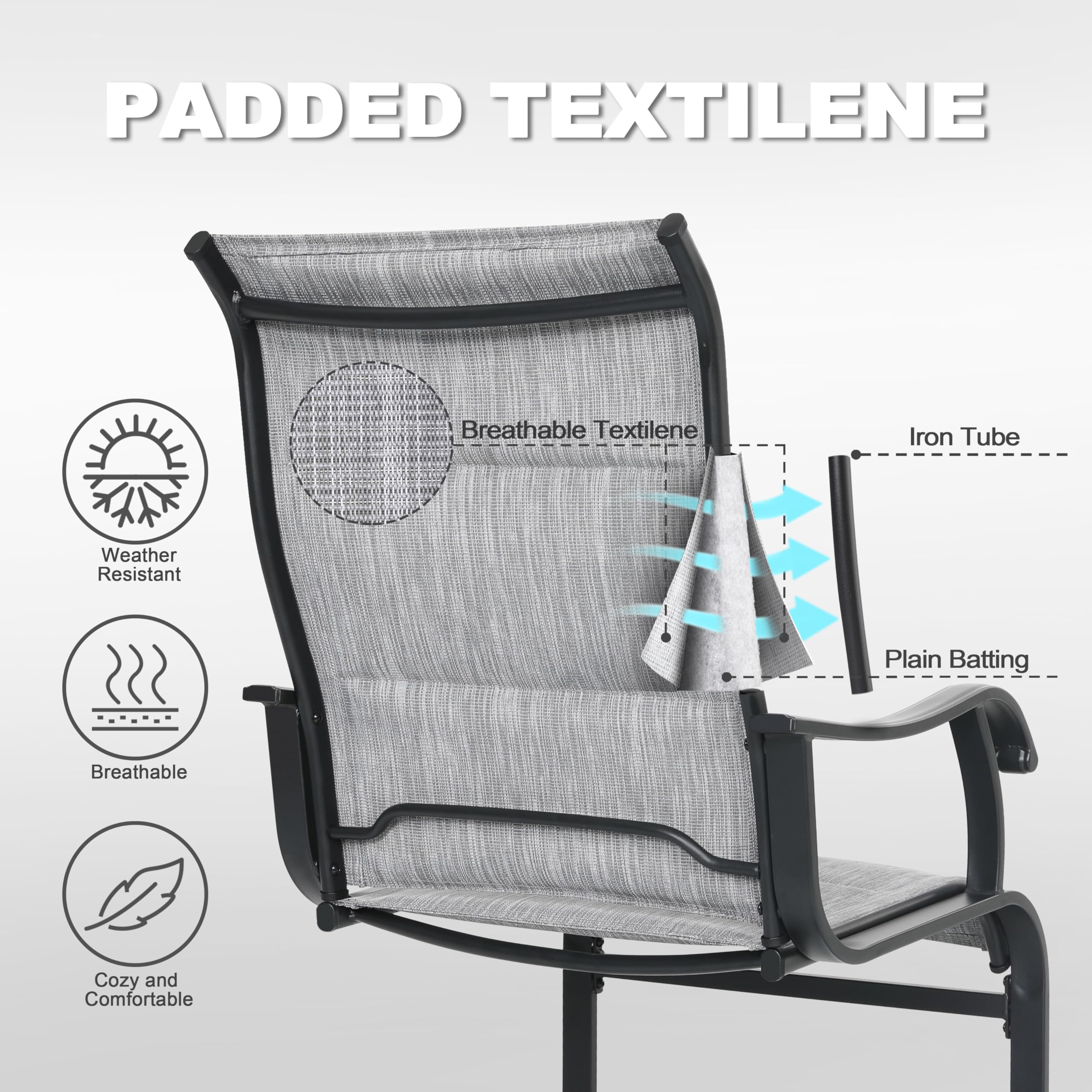 NUU GARDEN 5-Piece Outdoor Dining Set - 4 All-Weather Textilene Padded Patio Chairs & 37