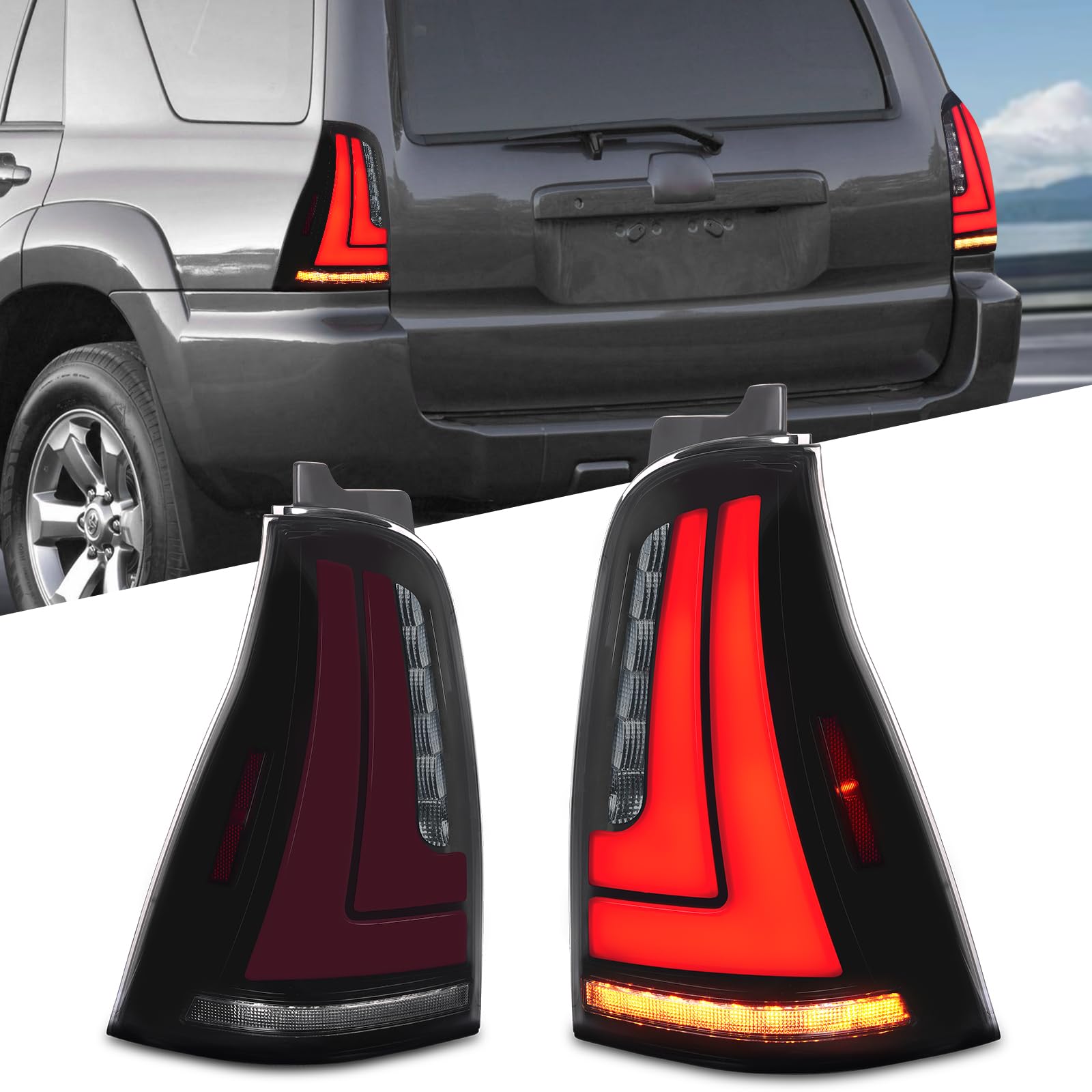 Toyota 4Runner 4th Gen 2003-2009 LED Tail Lights Assembly - Sequential Turn Signal & Start Up Animation - Rear Tail Lamp Replacement for Enhanced Safety & Style - Perfect for Off-Roading & Night Driving