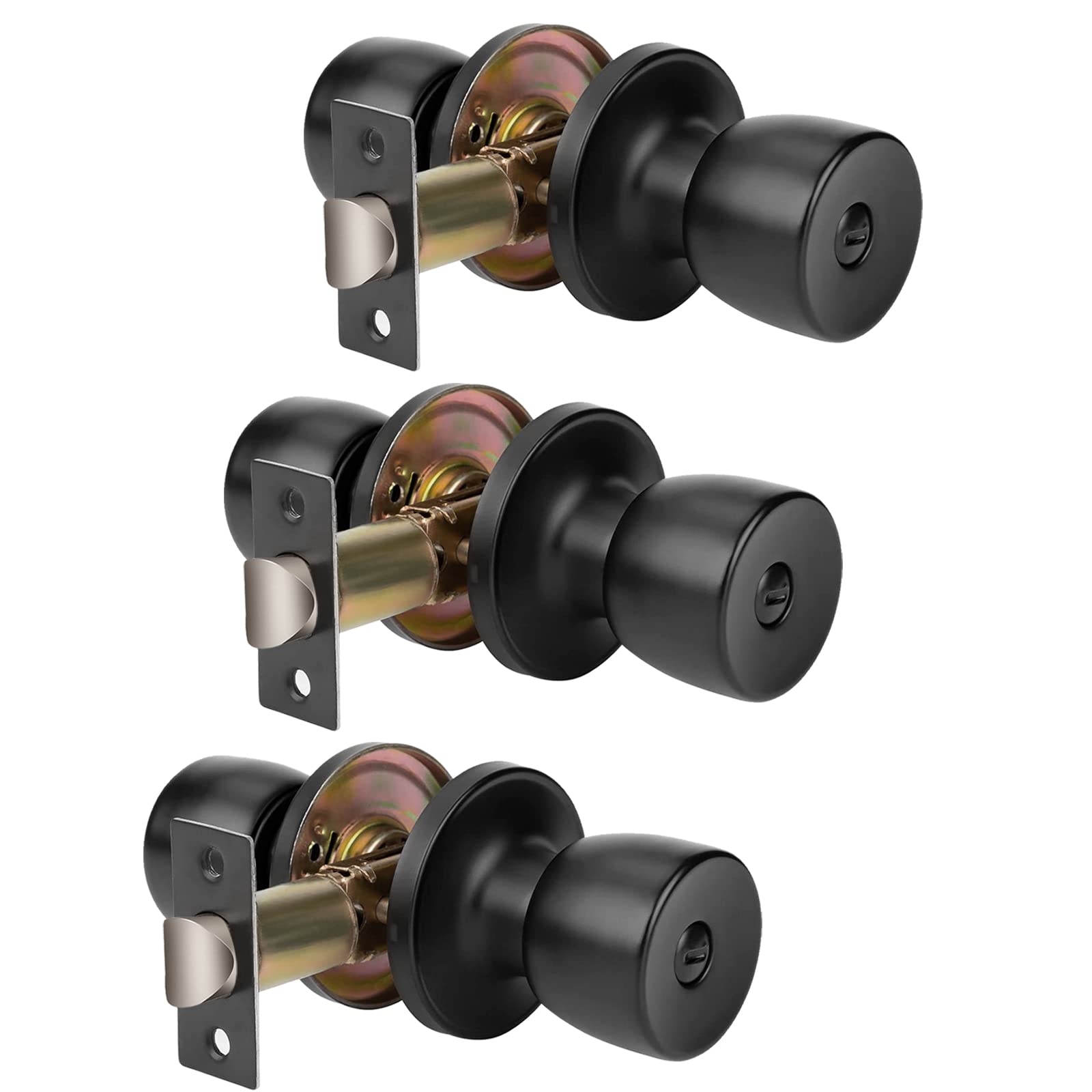 **DSJJBLL Matte Black Keyless Privacy Door Knob Set (3-Pack) - Standard Ball Round Knob for Bedroom, Bathroom & Interior Doors - Secure & Stylish Berlin Series Lock**    **Perfect for:** Enhancing privacy in bedrooms, bathrooms, and interior spaces with a sleek, modern design.