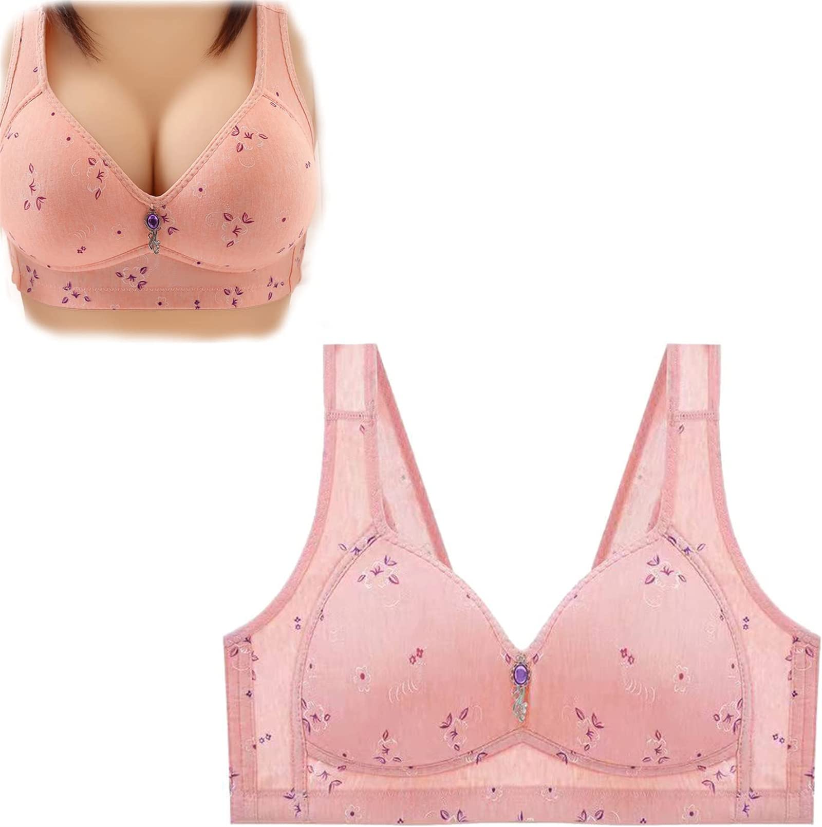 Geemor Soft and Comfortable Wireless Sleep Bra for Women - Cotton Wire-Free Comfort Bra - Seamless Support for Sleeping, Yoga & Lounge (42/95CDE, Pink)