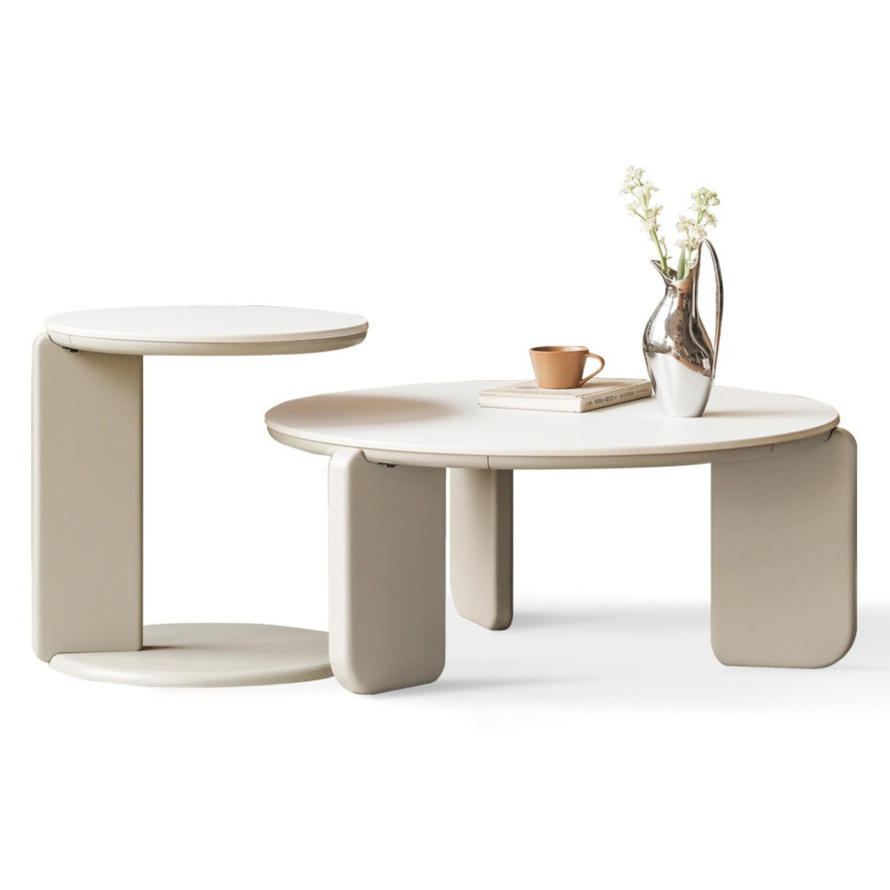 31.5x31.5x13.8 inch / 80x80x35сm + 17.7x17.7x18.9 inch / 45x45x48сm / poplar  tulipifera warm gray color / coffee table (ivory white) + slate coffee table
