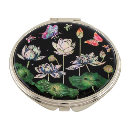 2X/1X Magnification Compact Mirror - Travel Makeup Mirror for Purses, Gifts for Women (White Lotus) - Home & Travel Use