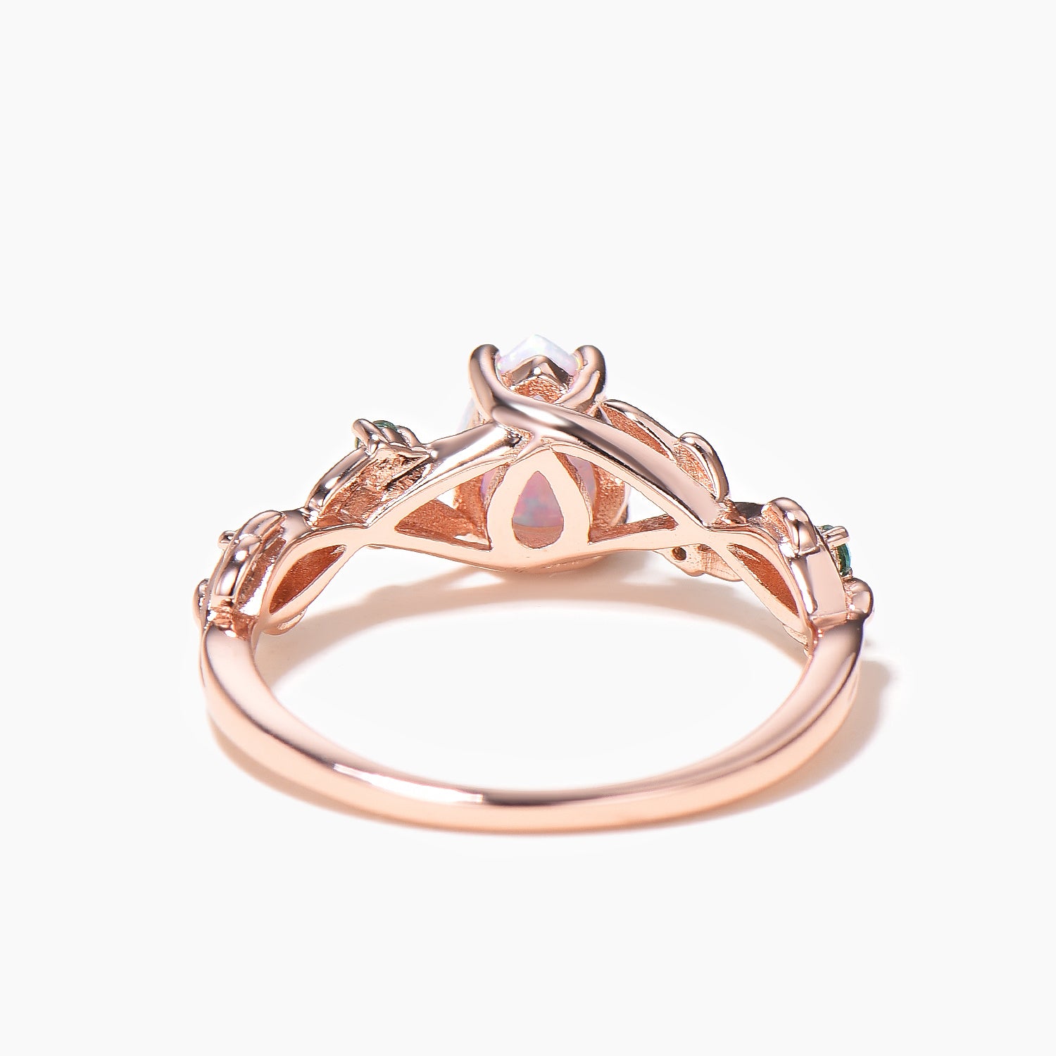 Pear Cut White Opal Engagement Ring - 14K Gold Leaf Twig Wedding Band for Women, Vintage Fire Opal & Emerald Bridal Jewelry - Perfect for Proposals, Anniversaries & Romantic Occasions