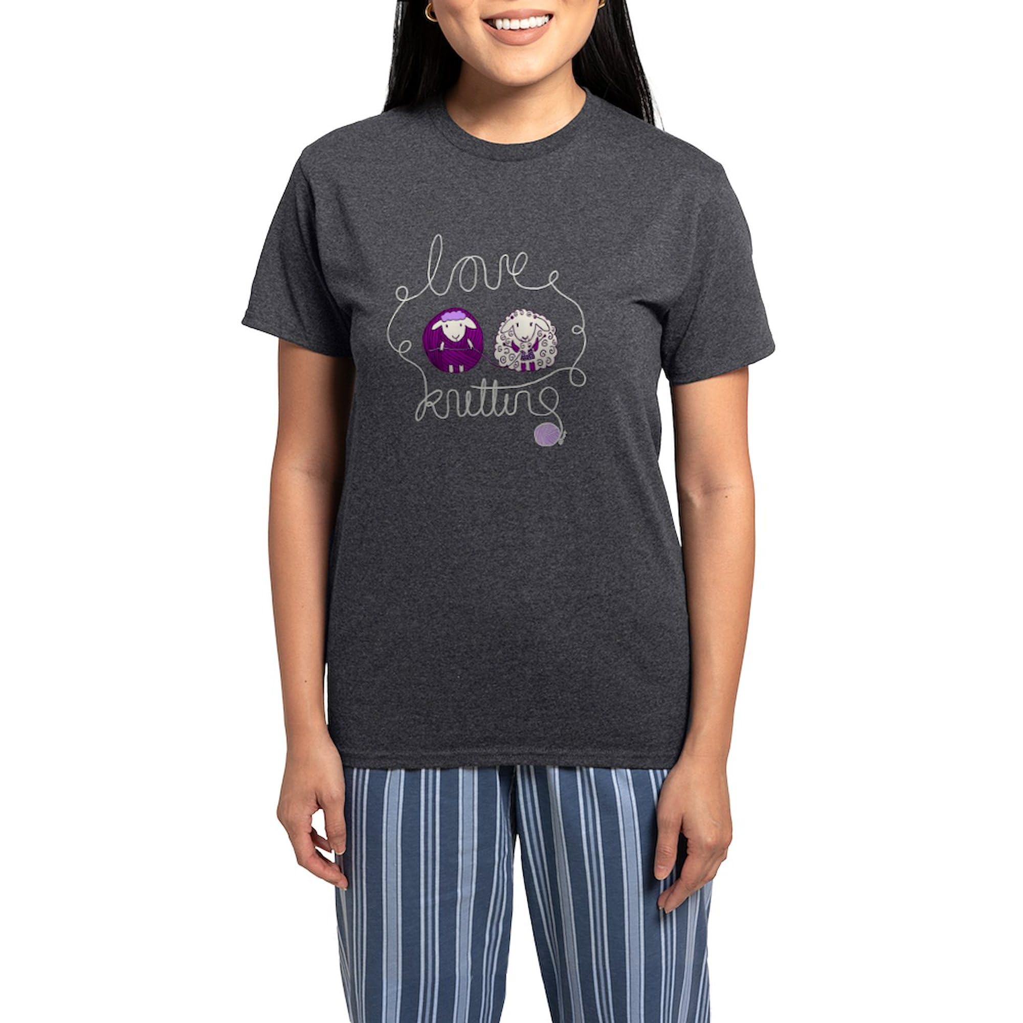 Cute Sheep Couple Knitting Women's Charcoal Pajama Set - Cozy Novelty Sleepwear for Women | Perfect for Relaxing at Home, Sleepovers & Gift Giving