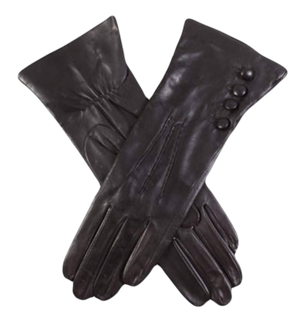 Luxury Women's Black Leather Gloves with Rose Silk Lining - Winter Fashion Accessories for Driving, Evening Events & Cold Weather Protection