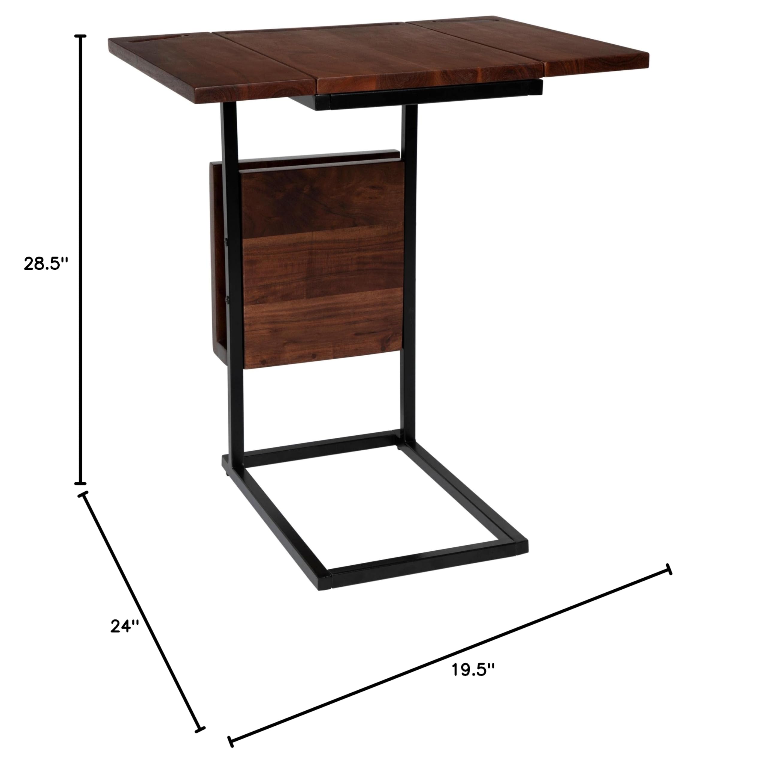 BIRDROCK HOME Acacia Wood Expandable C-Shaped Side Table with Phone & Tablet Holder - Laptop TV Tray Desk for Couch, Bed & Sofa - Snack End Table for Living Room & Office - Perfect for Reading, Working & Relaxing