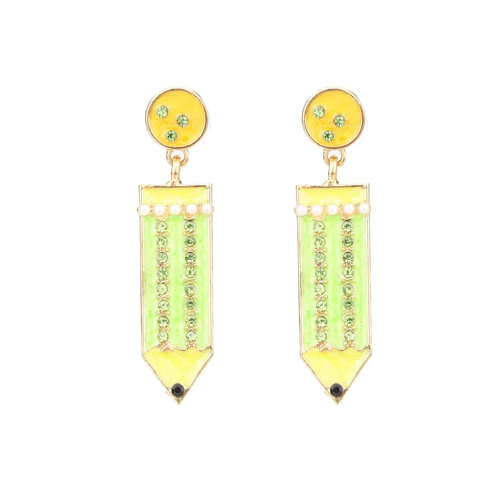 Colorful Enamel Pencil Crystal Drop Dangle Earrings for Women & Teens - Back to School Jewelry Gift for Teachers, Students & Friends - Fun Classroom Accessories & Teacher Appreciation Present
