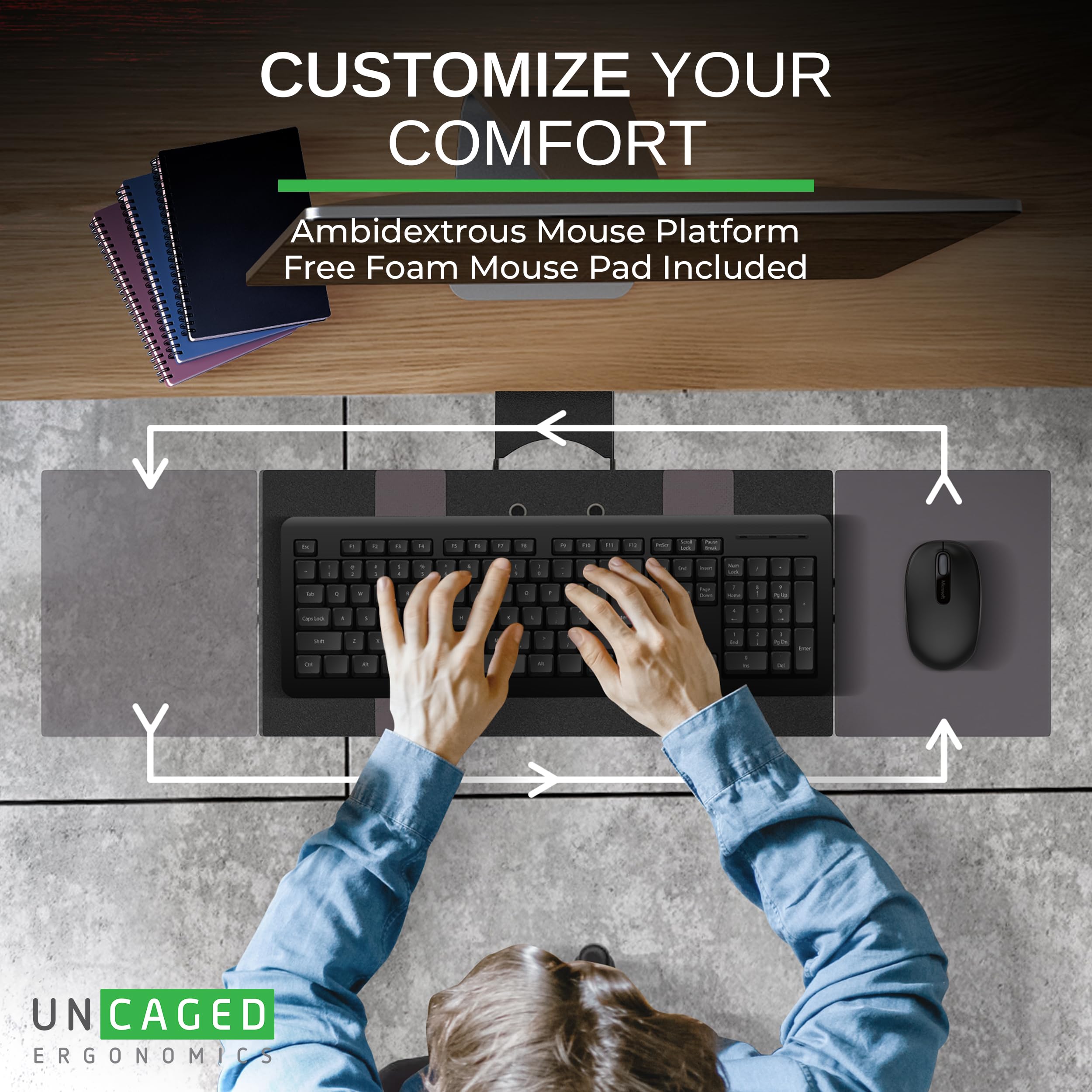 KT2-b Adjustable Under Desk Keyboard Tray - Ergonomic Sit to Stand Workstation with Negative Tilt & Angle Adjustment - Perfect for Home Office, Standing Desks & Computer Workstations