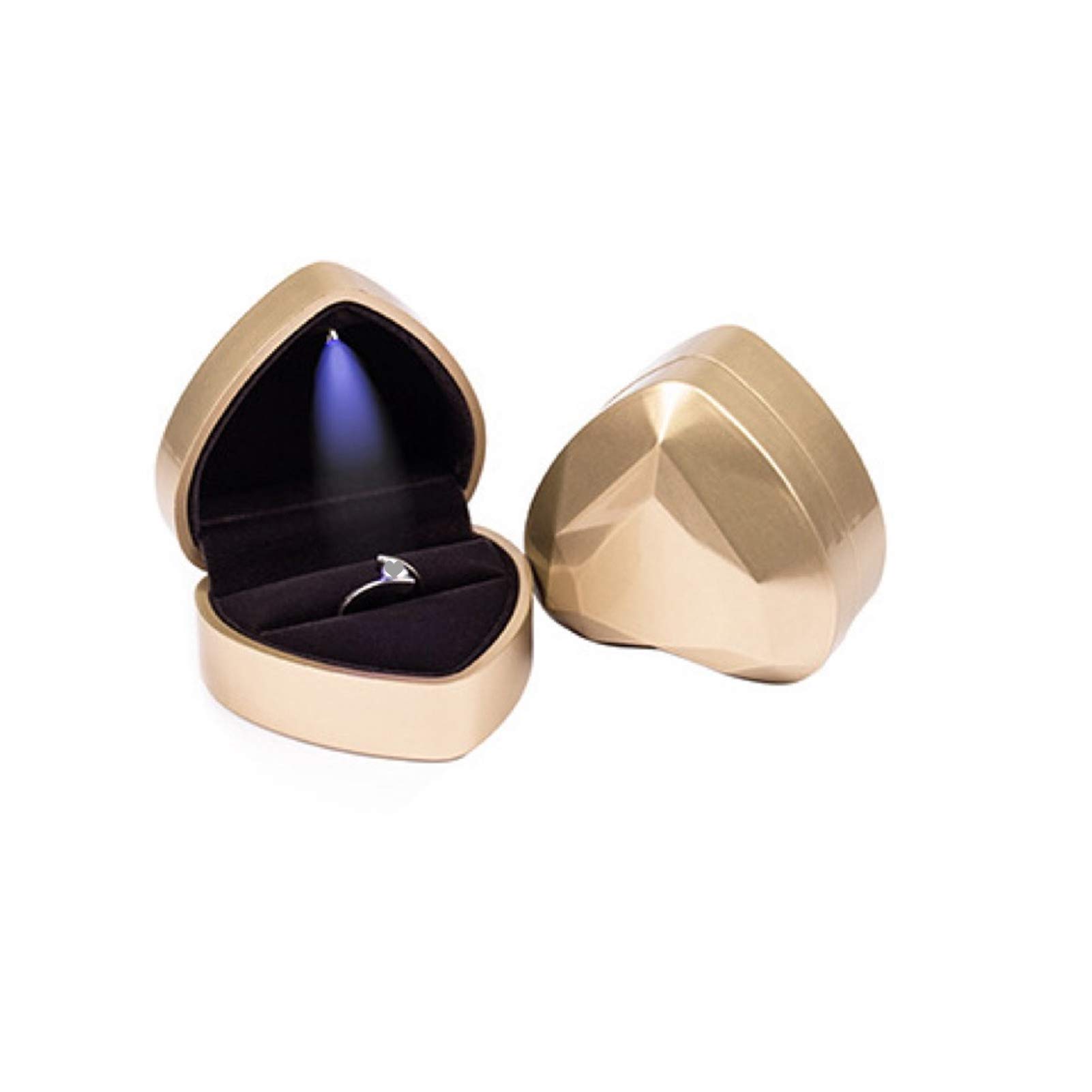 Heart-Shaped LED Wedding Ring Box - Engagement Proposal Jewelry Gift Box for Valentine's Day, Anniversary & Christmas - Golden Ring Holder (Perfect for Romantic Surprises & Special Occasions)