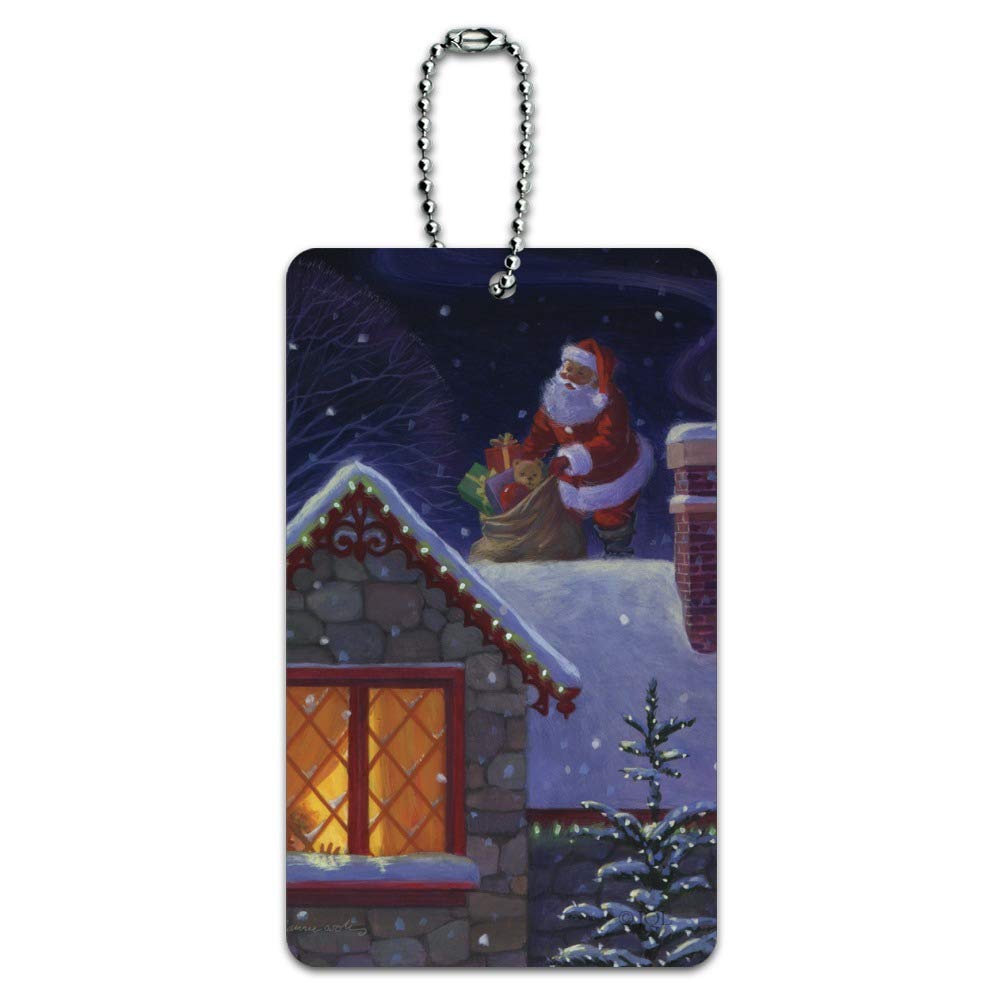 Santa Claus on Roof Luggage Tag - Christmas Holiday Themed Suitcase ID Tag for Carry-On Bags | Perfect for Travel Gifts & Holiday Season