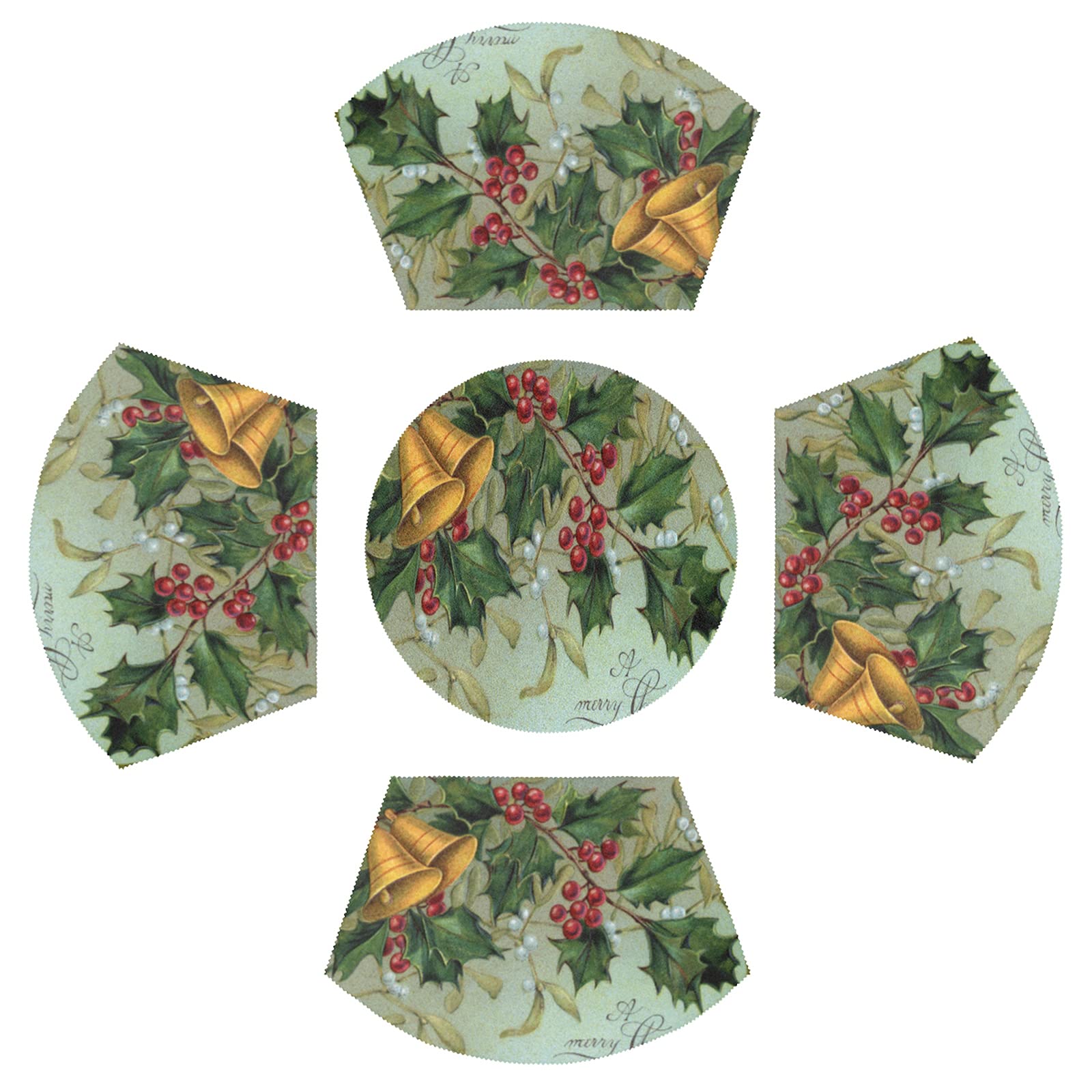 Christmas Bells Tree Round Placemats Set of 5 - Washable, Heat-Resistant Kitchen Table Mats for Dining - Easy to Clean Holiday Decor for Festive Dinner Parties & Family Gatherings