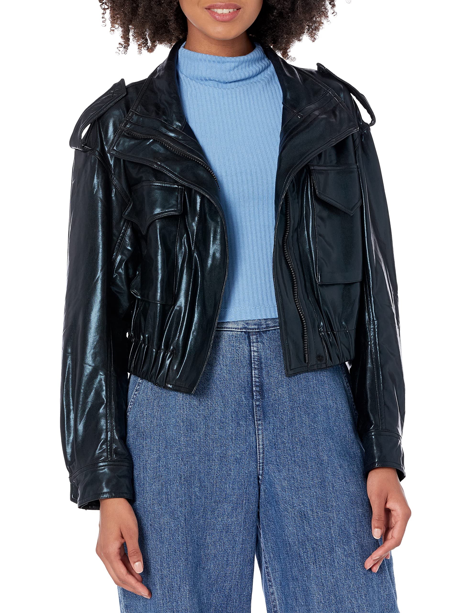 Norma Kamali Women's Turtle Cargo Jacket - Waist-Length Utility Jacket with Pockets | Perfect for Outdoor Adventures & Casual Streetwear