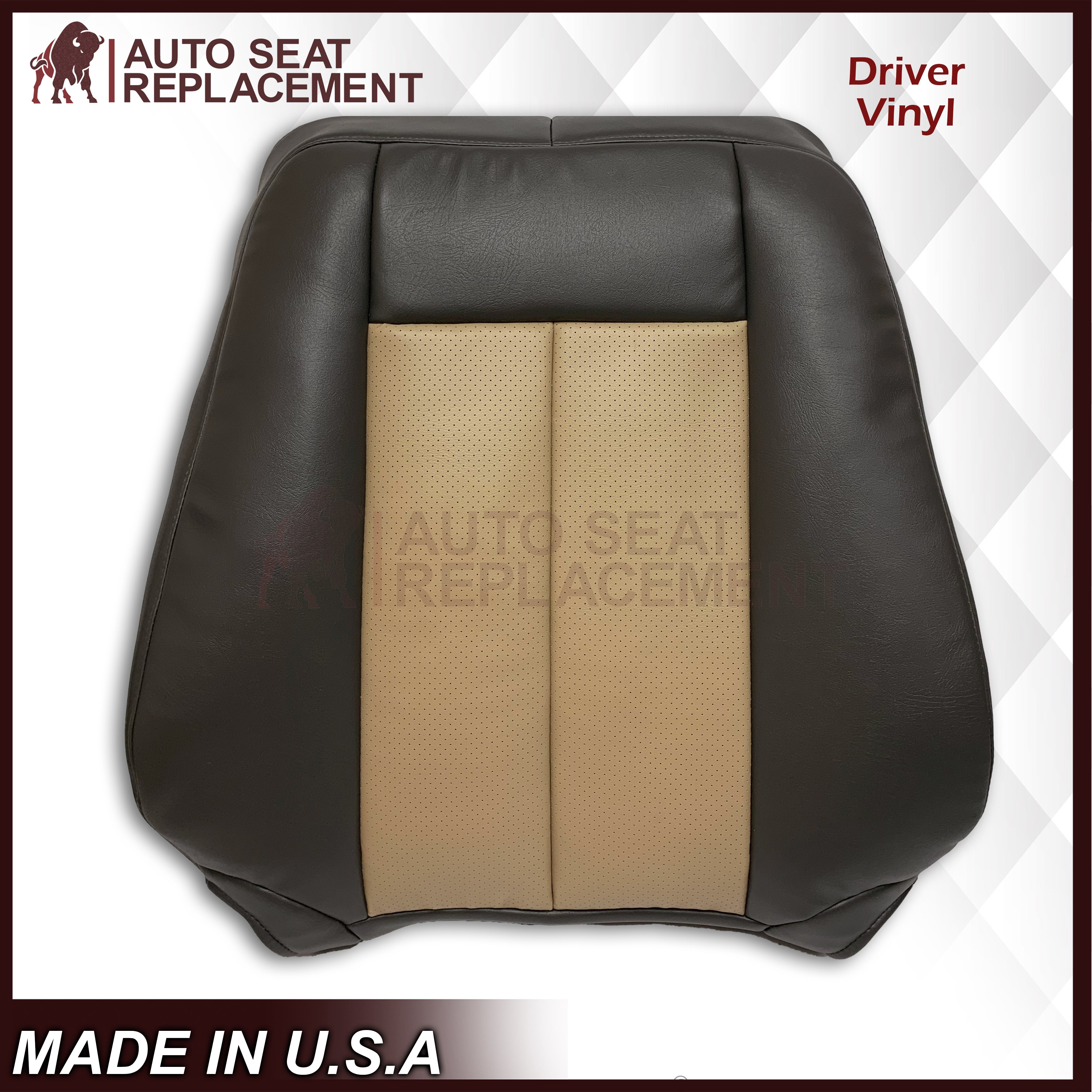 2007-2008 Ford Expedition Eddie Bauer Replacement Leather Seat Cover - Perforated 2-Tone Tan & Dark Gray - Driver/Passenger Side - Premium Comfort & Style for SUV Interior Upgrade