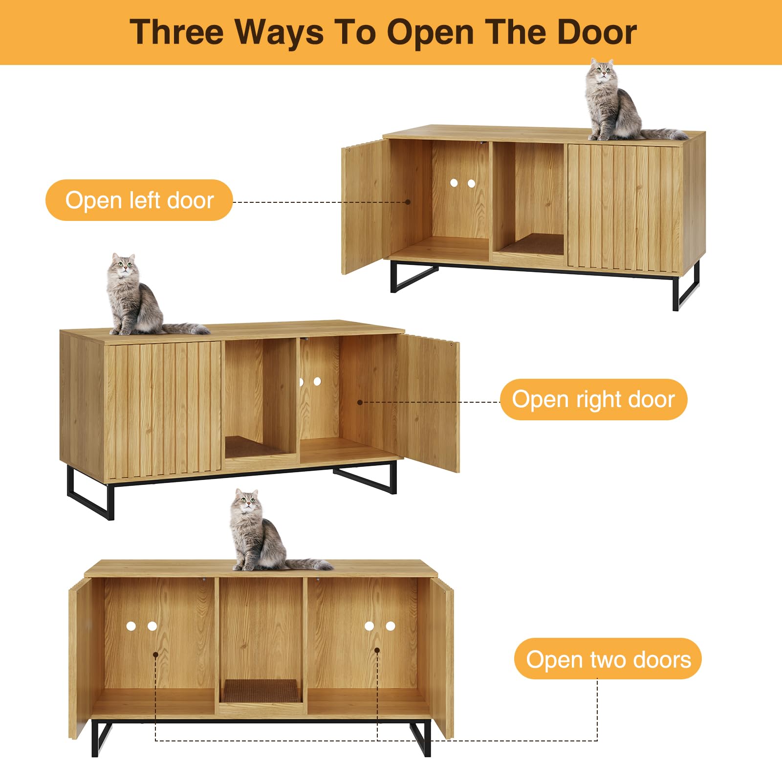 47.6’’ Large Cat Litter Box Enclosure Furniture for 2 Cats - Hidden Double Room Cat Cabinet with Scratch Pad | Indoor Cat House, TV Stand & Side Table | Perfect for Small Spaces & Multi-Cat Homes