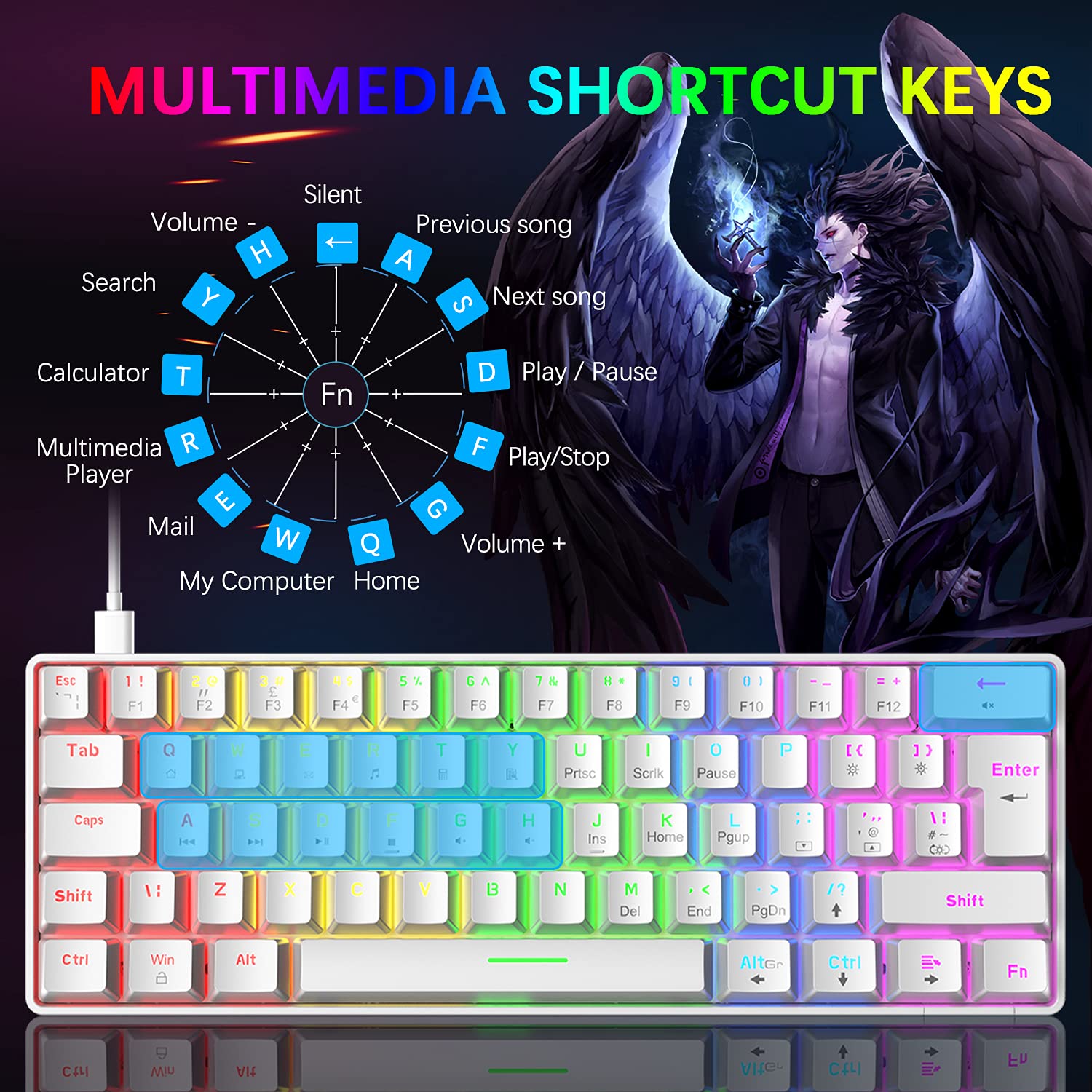 60% UK-Layout Wired Gaming Keyboard and Mouse Combo - 62-Key Mini Compact Mechanical Keyboard with 19 Rainbow & 6 RGB Lighting Effects, 6400 DPI Lightweight Gaming Mouse (White/Red Switch) - Perfect for PC Gaming, Office Work, and Esports Enthusiasts