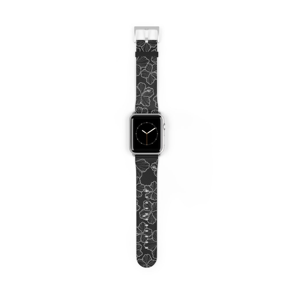Premium Hibiscus 'Ele'ele' Apple Watch Band - Floral Design, Soft Silicone, Adjustable Fit for Series 1-9 & SE - Perfect for Workouts, Outdoor Activities & Fashion Accessories