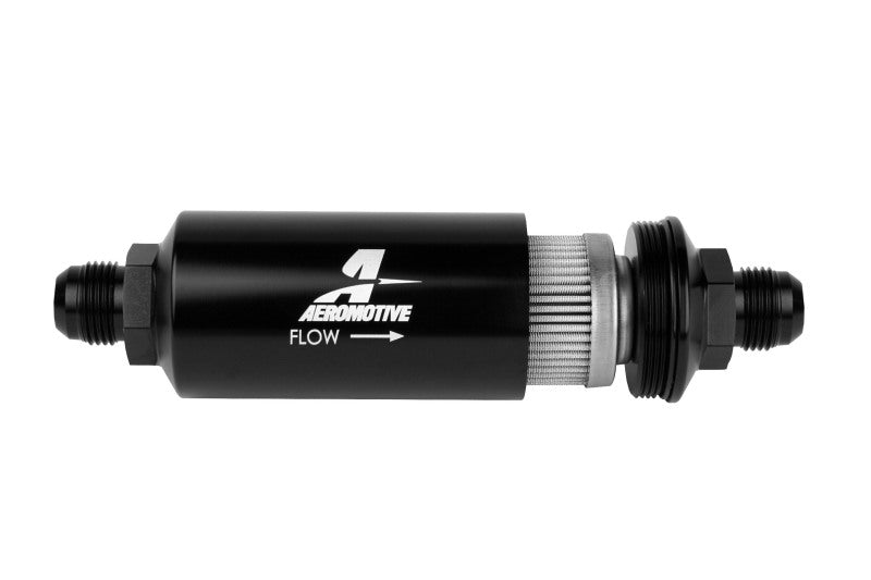 Aeromotive AN-10 Inline Fuel Filter 100 Micron Stainless Steel Element with Black Anodized Finish - High Performance Fuel Filtration for Racing, Off-Road & Custom Automotive Applications