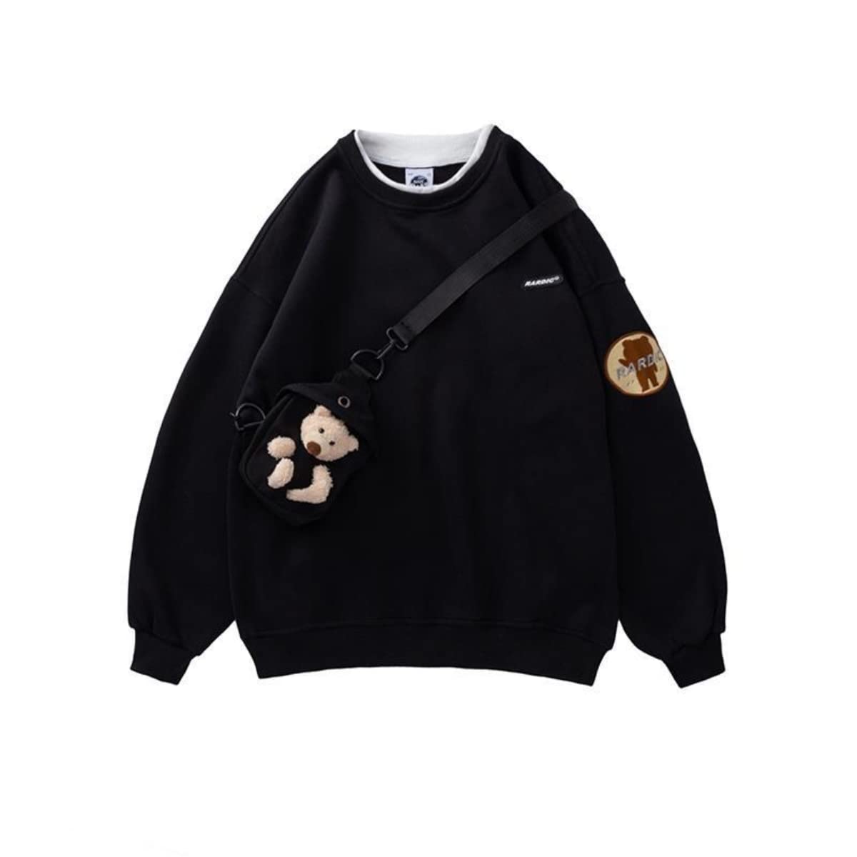 KCLOT Men's Long Sleeve Oversized Pullover Sweatshirt with Teddy Bear Bag - Cozy Winter Casual Wear for Street Style & Gift Giving