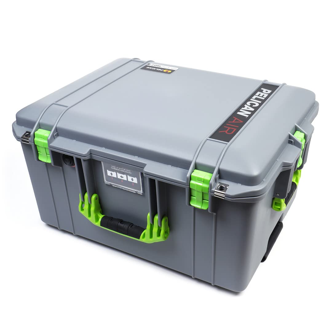Silver & Lime Green Pelican 1607 Air Case - Empty Protective Hard Case with Wheels for Travel, Equipment Storage & Outdoor Adventures