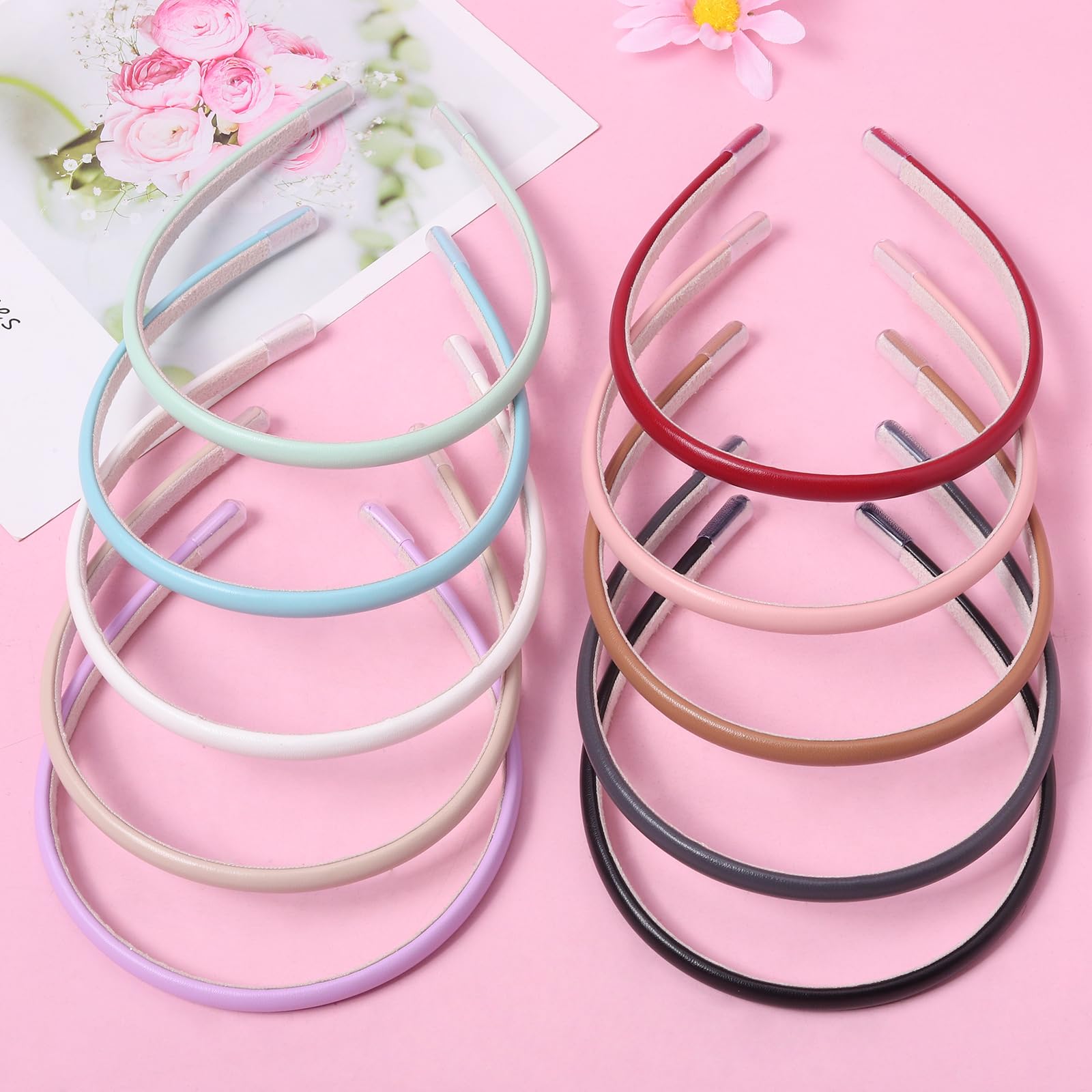 Fishdown Thin Headbands for Women & Girls - Skinny Solid Leather Headband Hair Accessories for Work, Yoga, Running & Daily Wear