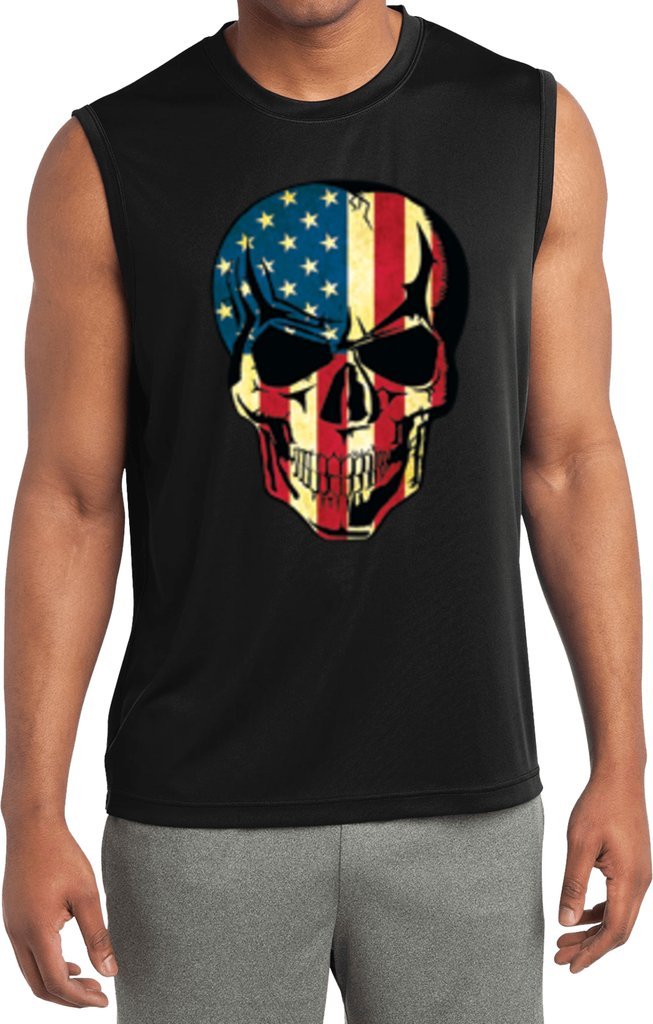 Cool Skull Print Moisture Wicking Sleeveless Shirts for Men - USA Made - Gym, Workout & Summer Outdoor Activities
