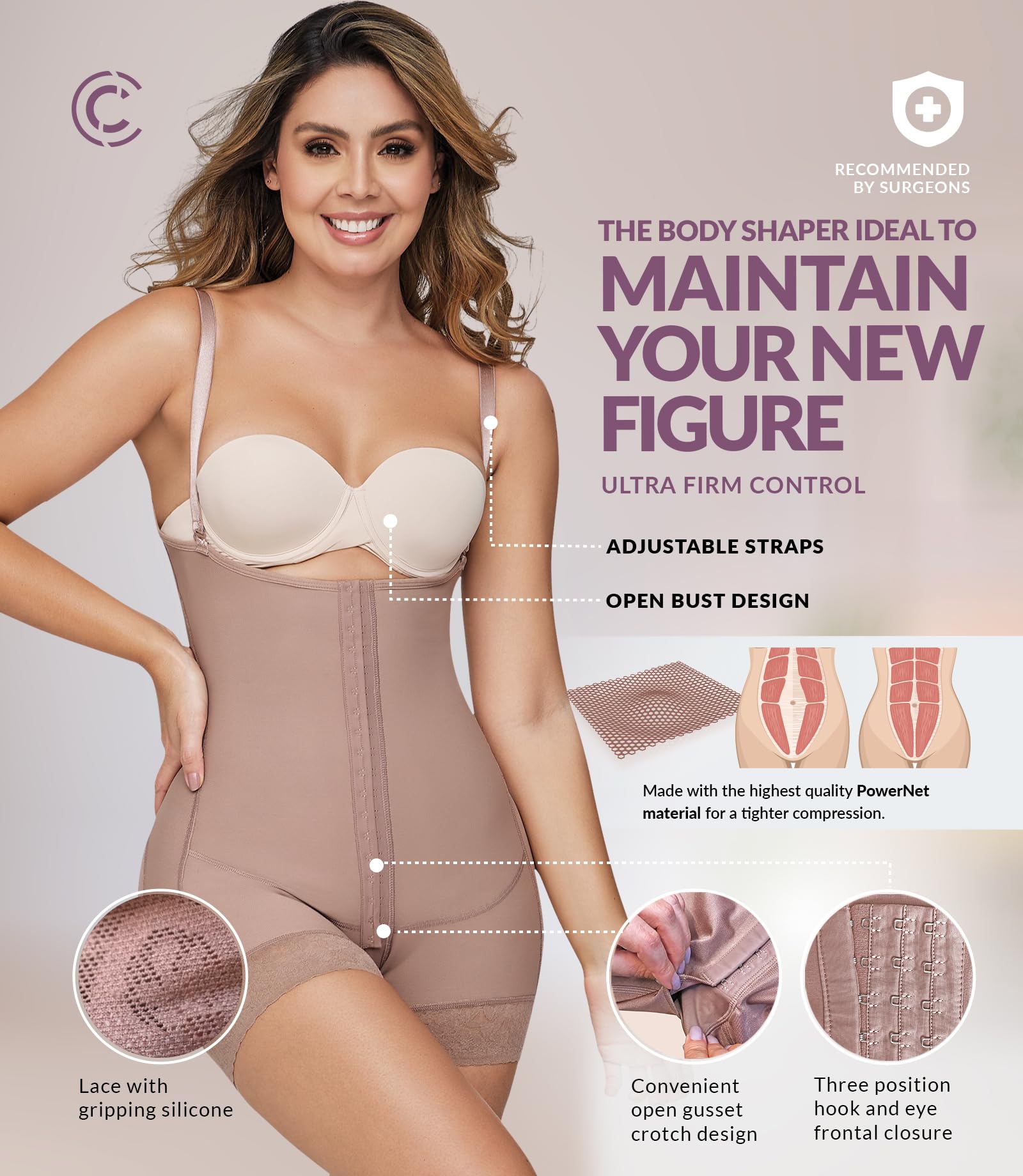 Curveez High Compression Shapewear for Women - Tummy Control & Butt Lifting Colombian Fajas - Thigh Slimmer Body Shaper for Everyday Wear, Special Occasions & Postpartum Recovery