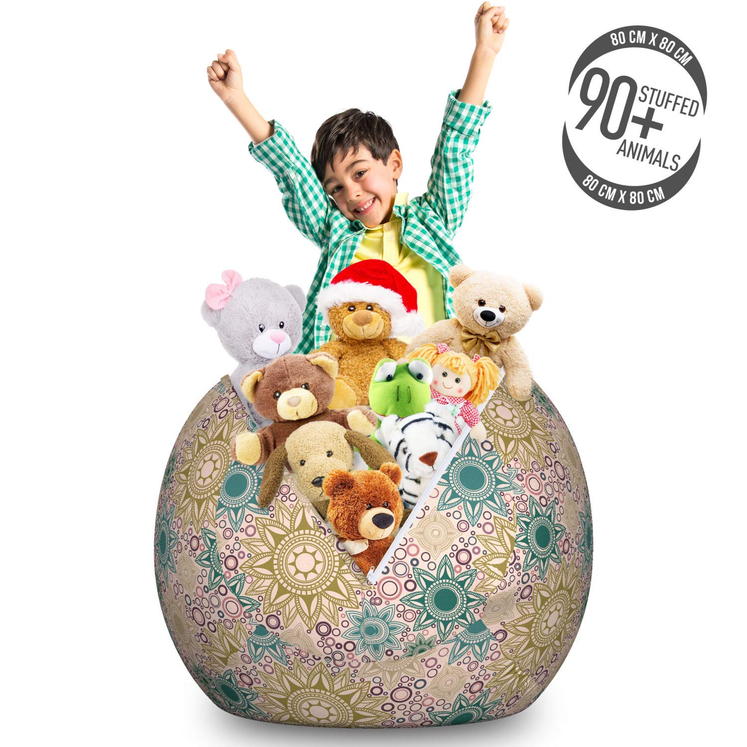 Ambesonne Mandala Storage Toy Bag Chair - Large Washable Stuffed Animal Organizer with Oriental Floral Circle Pattern | Perfect for Kids' Room, Nursery & Playroom Organization
