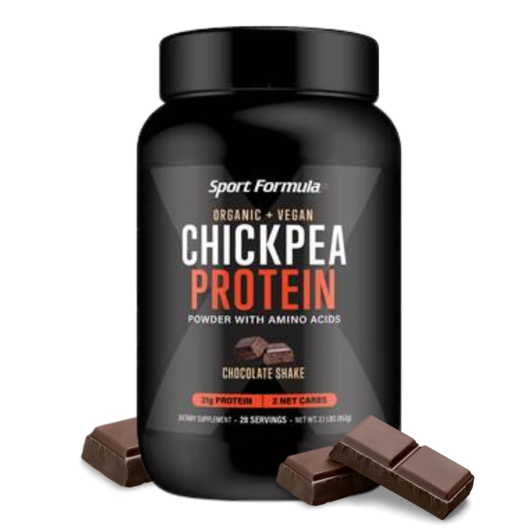 Organic Vegan Chickpea Protein Powder - Plant-Based Protein with Essential Amino Acids, Chocolate Flavor, 21g Protein & Only 2g Net Carbs | Ideal for Post-Workout Recovery, Smoothies & Baking