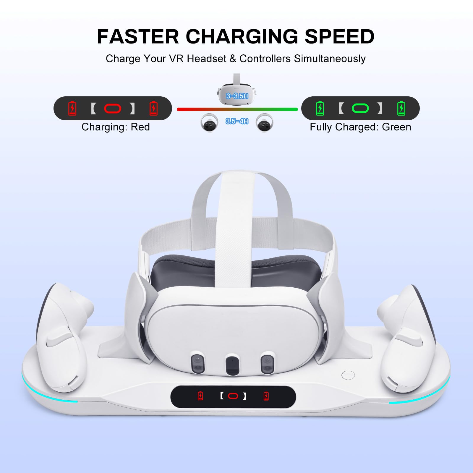 Meta Quest 3 Charging Dock - Auto-Clamping VR Charging Stand with Magnetic Charger for Quest 3 Headset & Controllers | Includes 2 Rechargeable Batteries, Battery Cover & LED Indicator | Perfect for Gaming, VR Entertainment & Display Storage