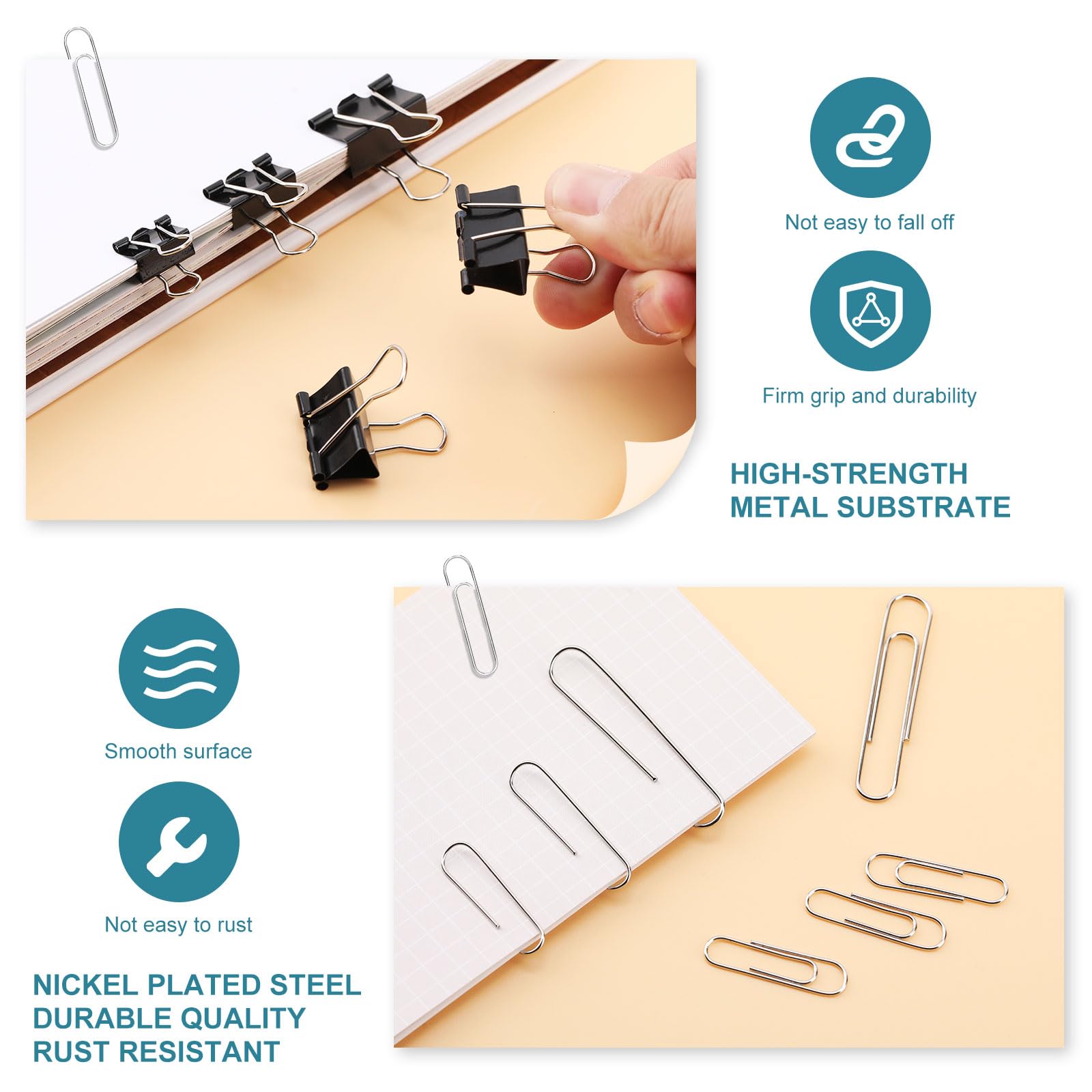 360 Pcs Binder Clips & Paper Clips Set - Assorted Sizes with Storage Container (Silver & Black) | Heavy Duty Office Supplies for Organizing Documents | Perfect for Office, Home, School & Craft Projects
