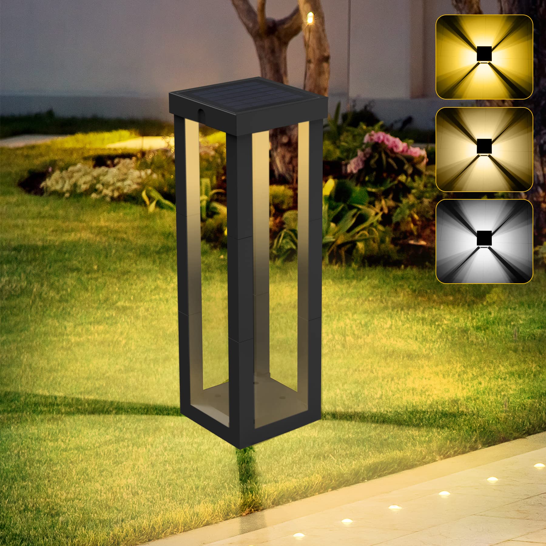 CREPOW Solar Outdoor Patio Floor Lamp - 24 LED Waterproof Landscape Path Lights with 3 Light Modes | 12H Cordless Lighting for Garden, Lawn, Yard, Driveway & Porch Decoration | Perfect for Landscape Lighting, Pathway Illumination & Outdoor Ambiance (Black)