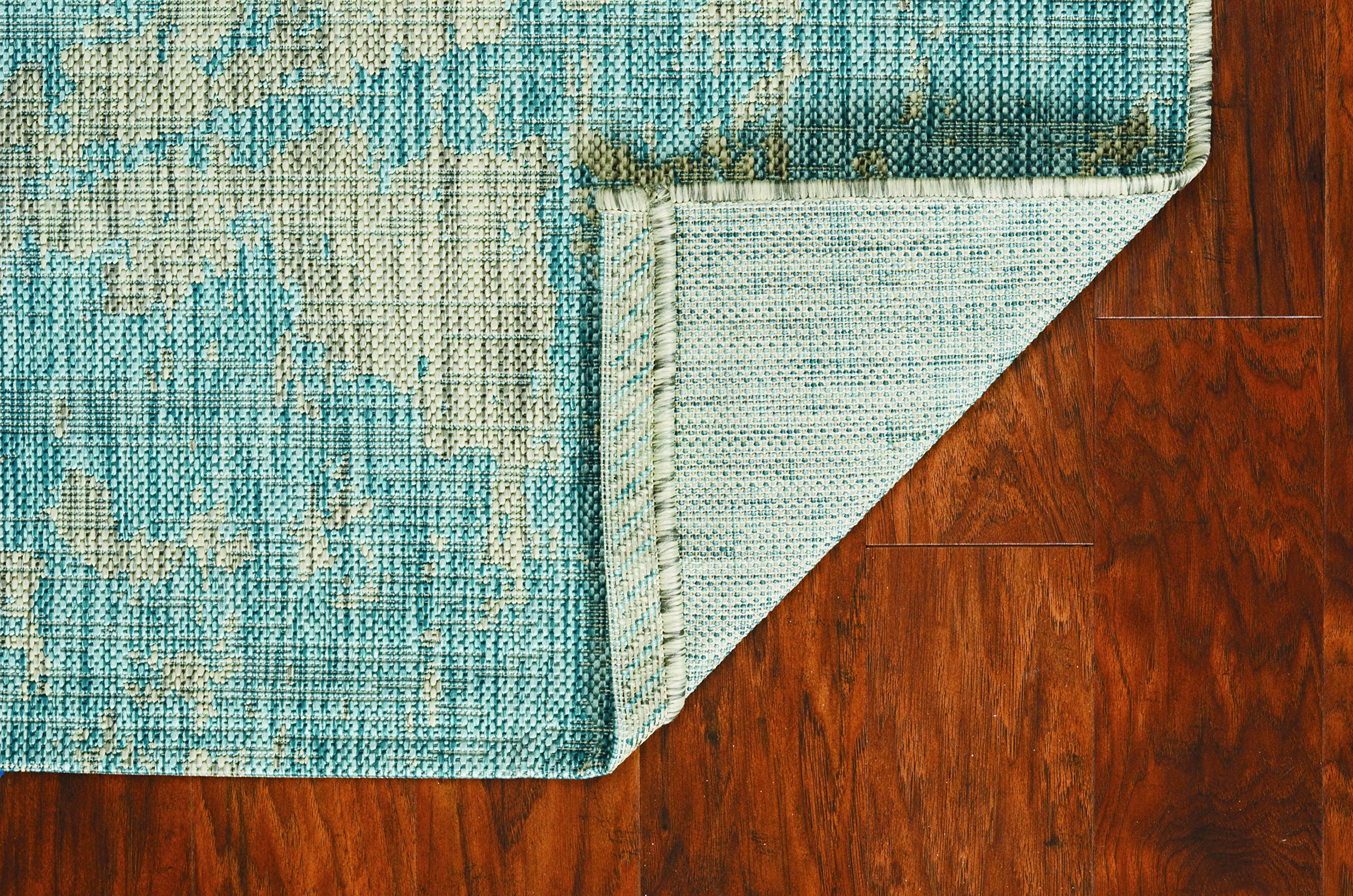 Harper Abstract 7'10 Round Indoor/Outdoor Area Rug in Teal - Modern Bohemian Home Decor for Living Room, Bedroom & Patio