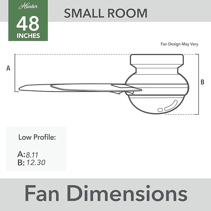 Hunter Fan 48 Inch Black Ceiling Fan with LED Light Kit & Remote Control - Low Profile Energy Efficient Indoor Ceiling Fan for Bedroom, Living Room, Office - Perfect for Home Cooling and Air Circulation