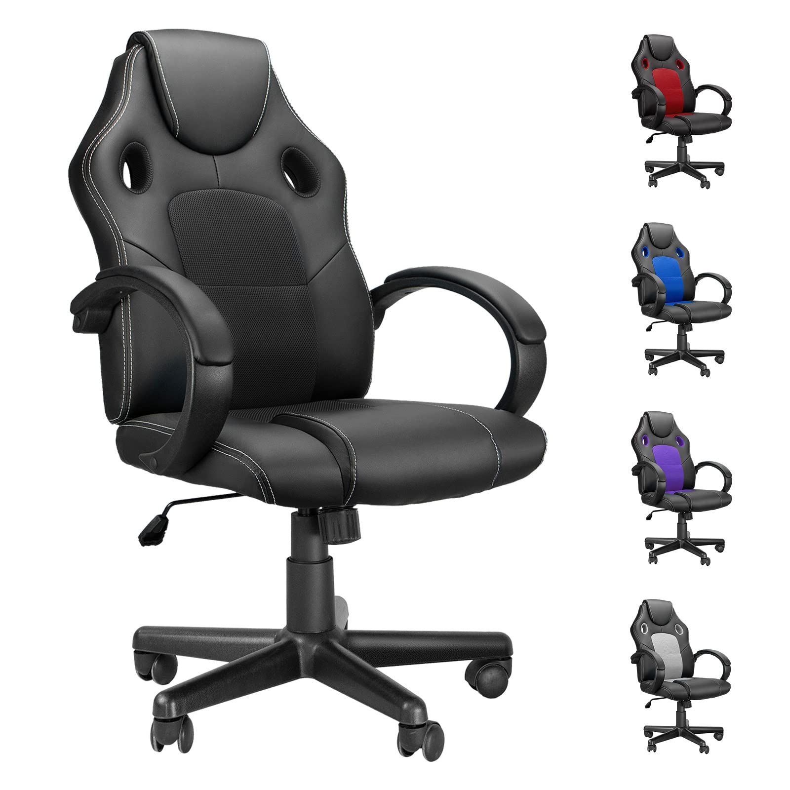**DualThunder Ergonomic Gaming Office Chair - Reclining Rolling Computer Chair for Adults & Teens - Black - Perfect for Gaming, Work & Home Office**