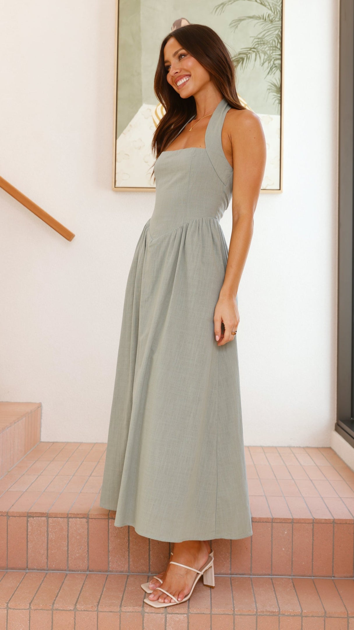 Caden Maxi Dress for Women - Flowy Long Boho Summer Dress in Sage Green | Perfect for Beach, Vacation & Casual Outings