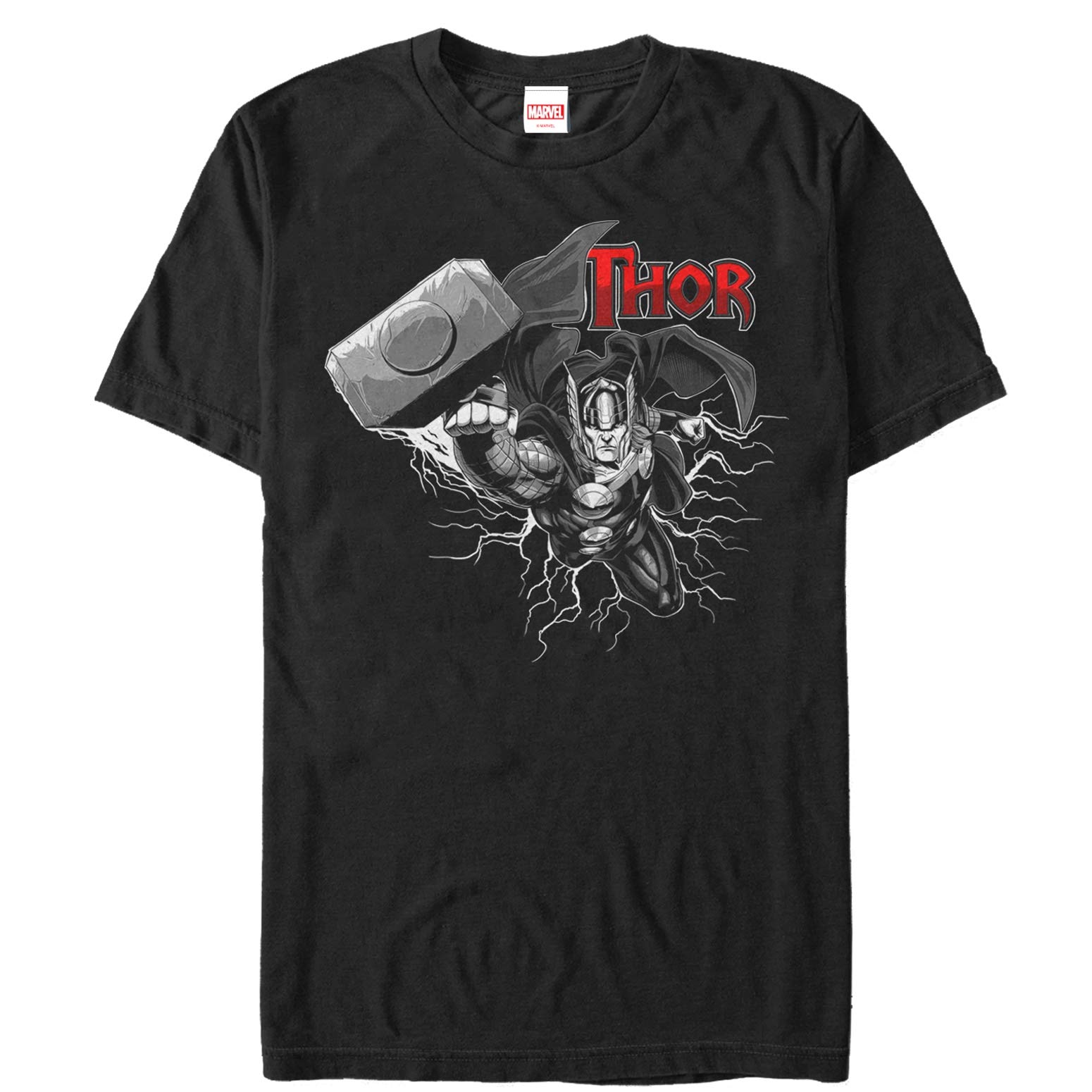Men's Marvel Thor Thunder Grayscale Graphic T-Shirt | Superhero Cotton Tee for Casual Wear & Cosplay | Perfect for Comic Con, Movie Nights & Marvel Fan Gifts